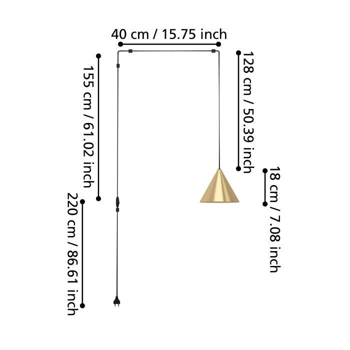 eglo narices brass conical ceiling pendant living room close up
