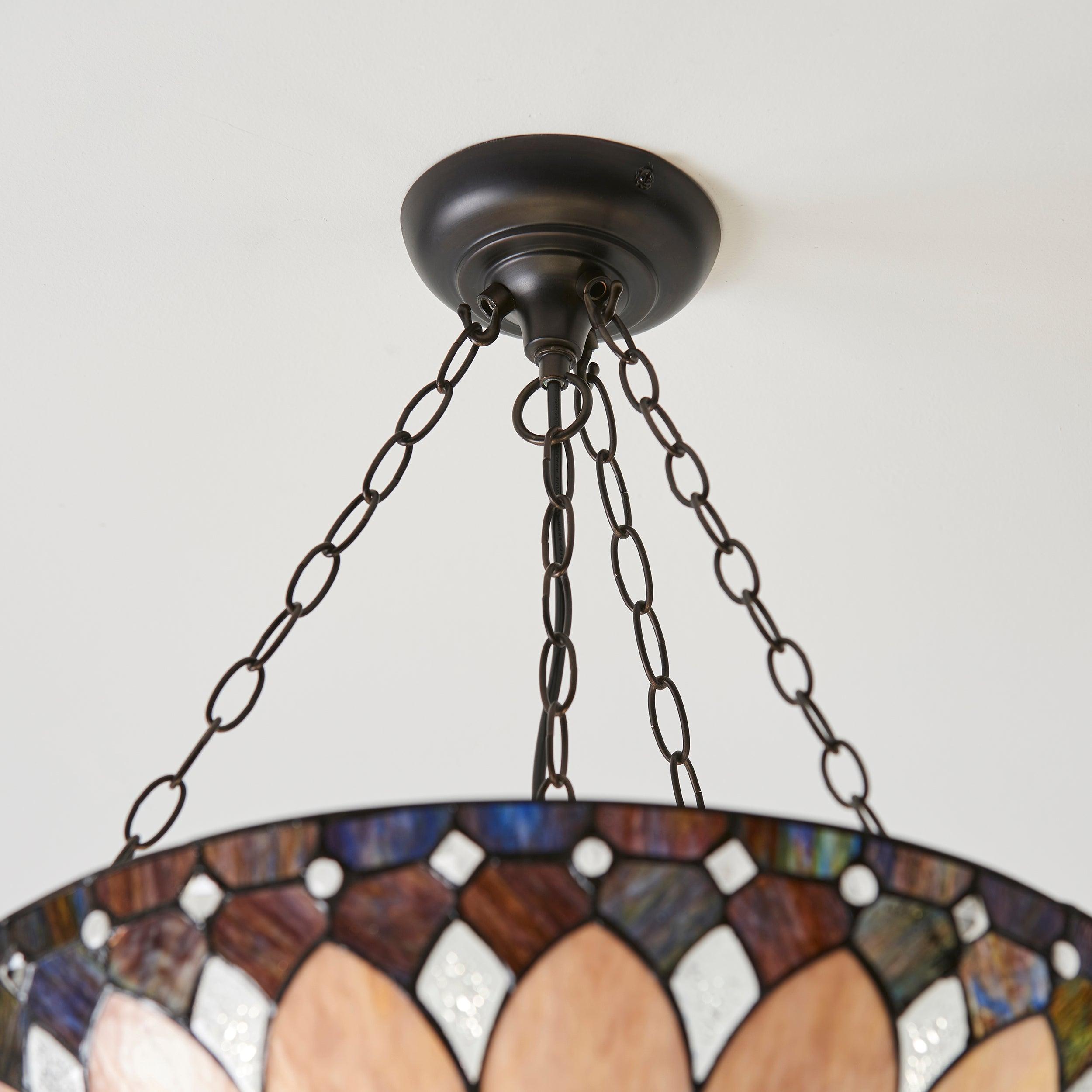 brooklyn medium tiffany inverted pendant light adjustable chain close up image