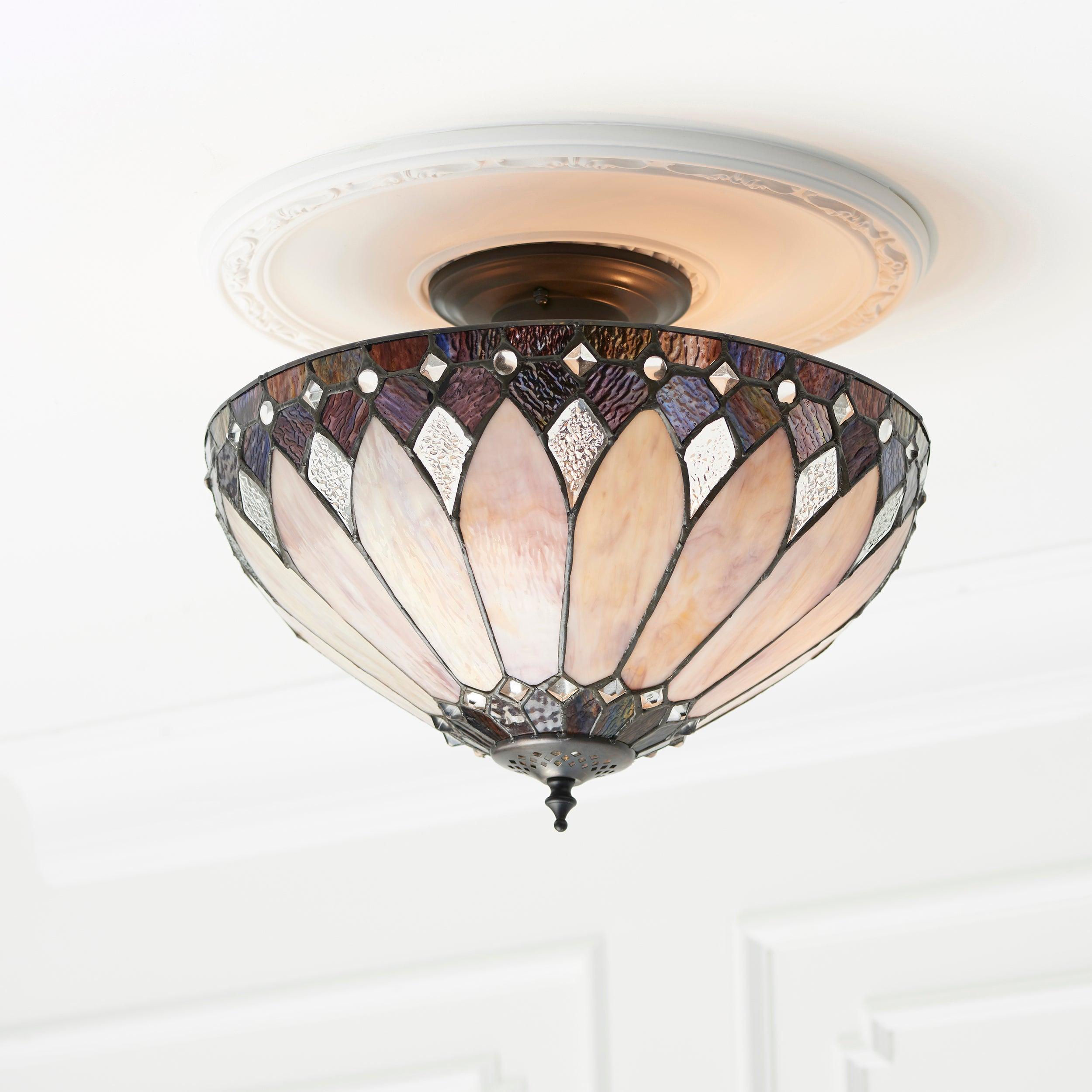 brooklyn tiffany semi flush ceiling light Bedroom Lighting lit image