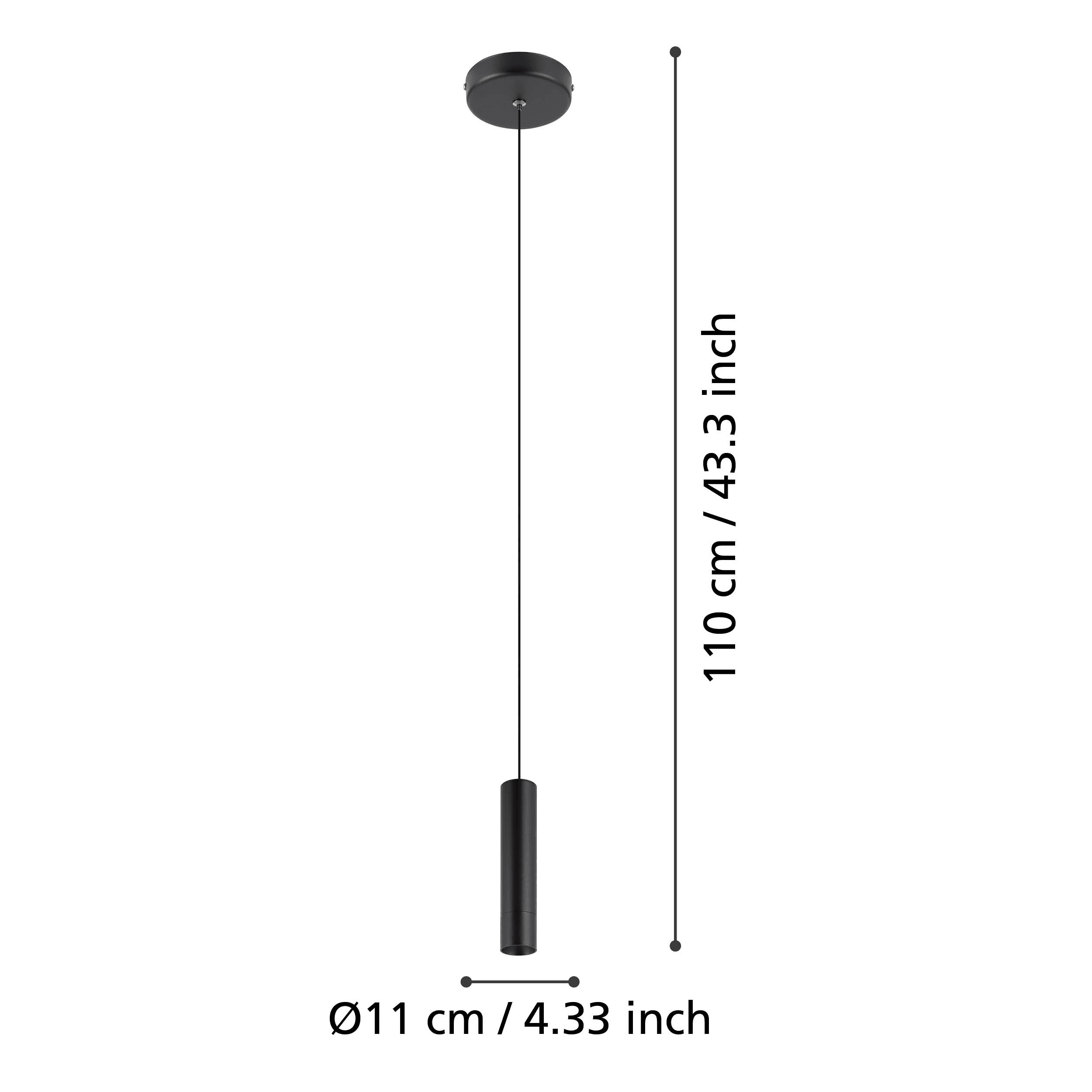 eglo almudaina led black metal tube ceiling pendant living room close up