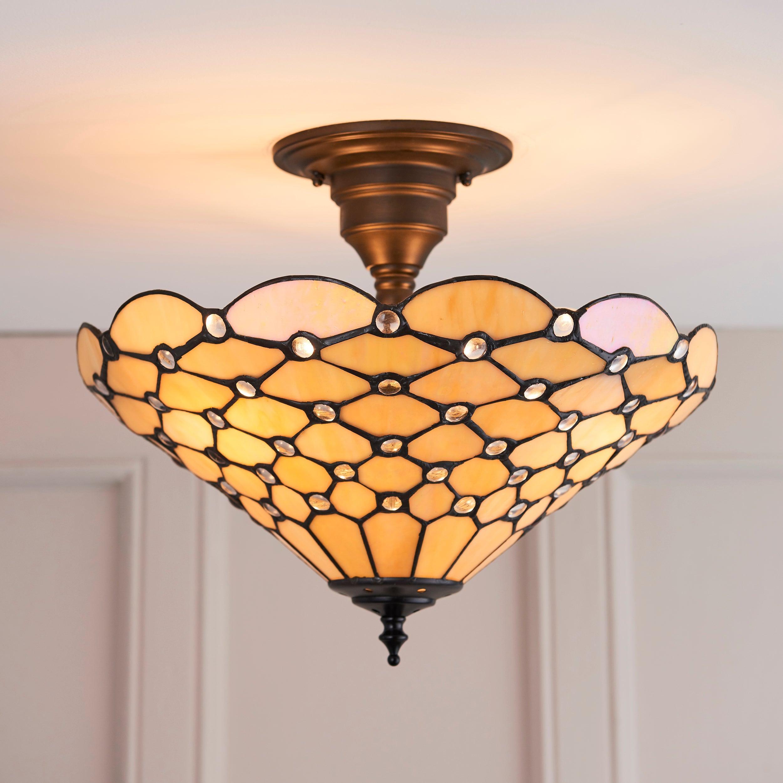 pearl tiffany semi flush ceiling light Hallway Lighting Close Up