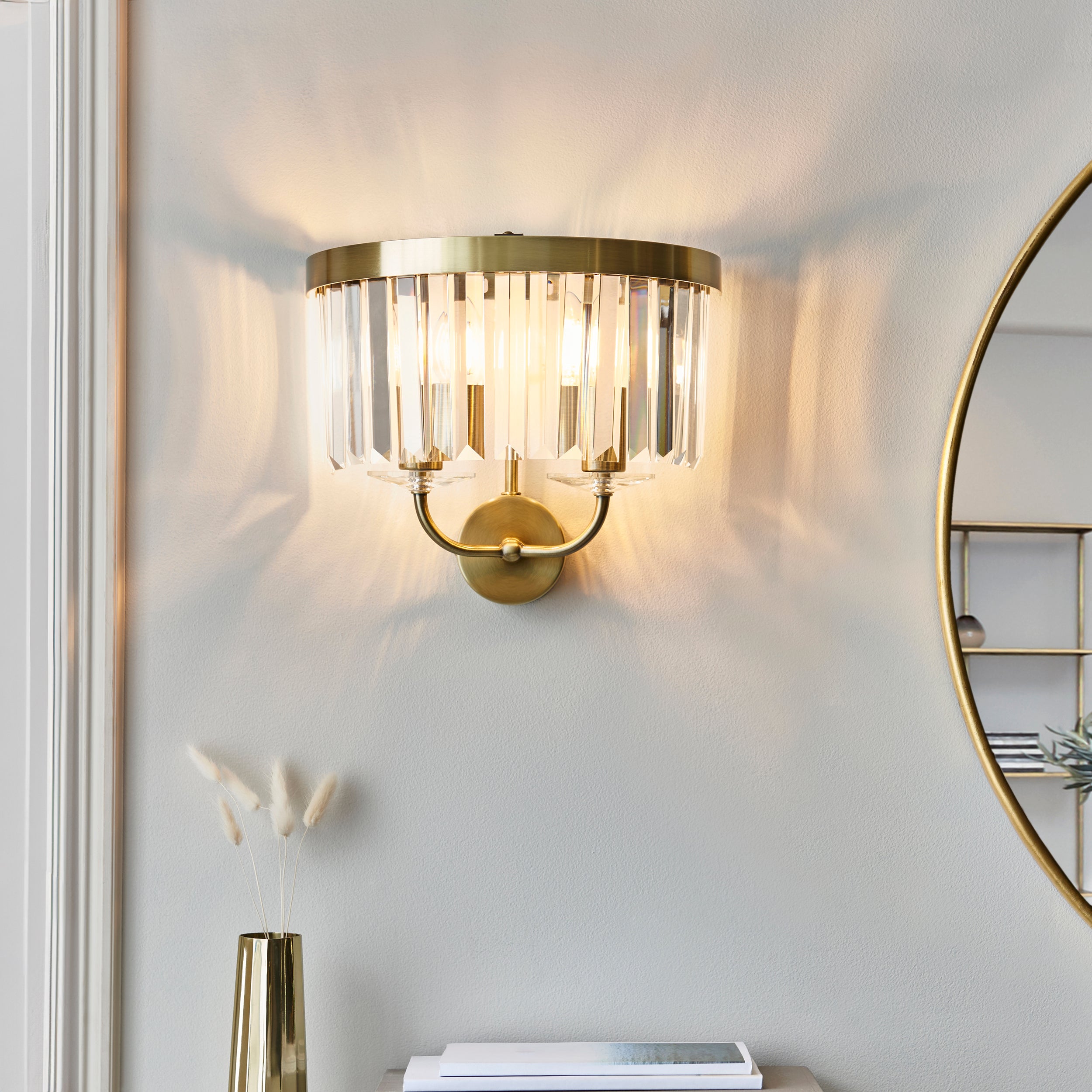 Ealing Brass & Clear Cut Glass Wall Light
