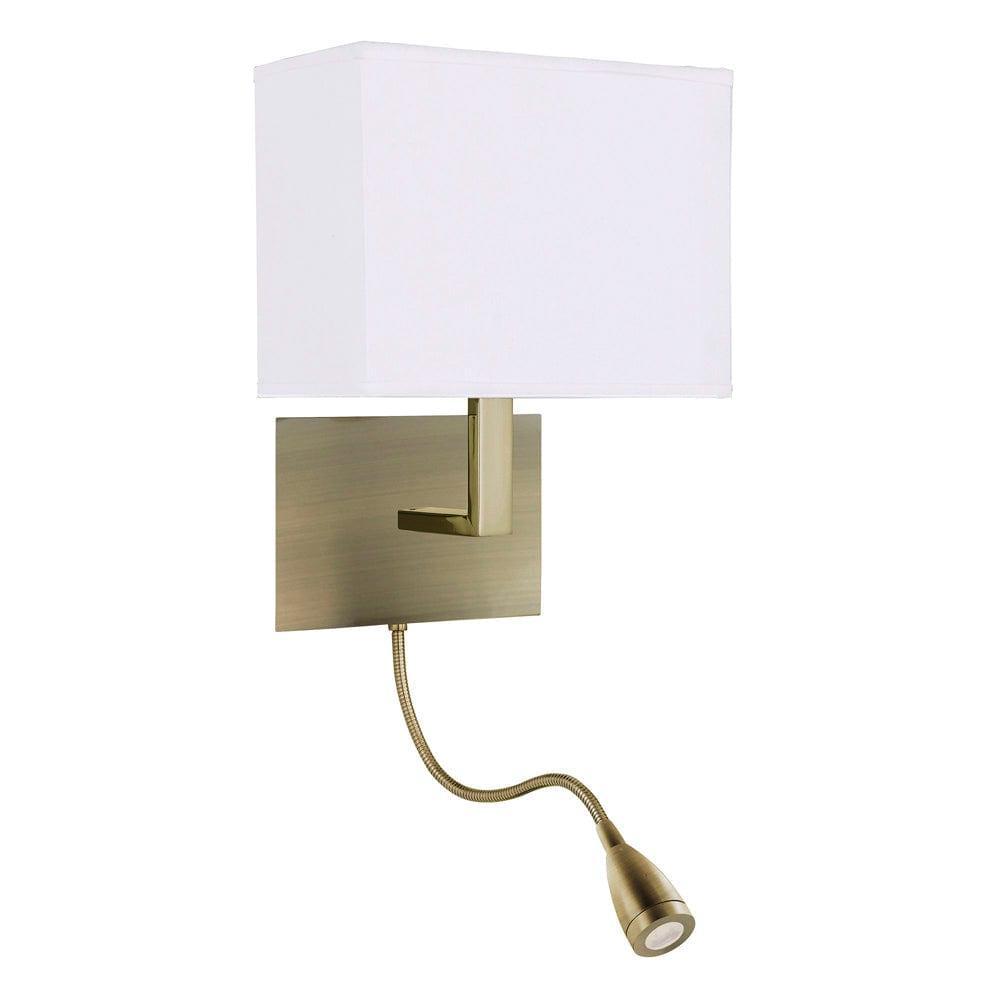Hotel 2 Light Brass Wall Light - LED Flexi Arm - White Shade-OB-180926