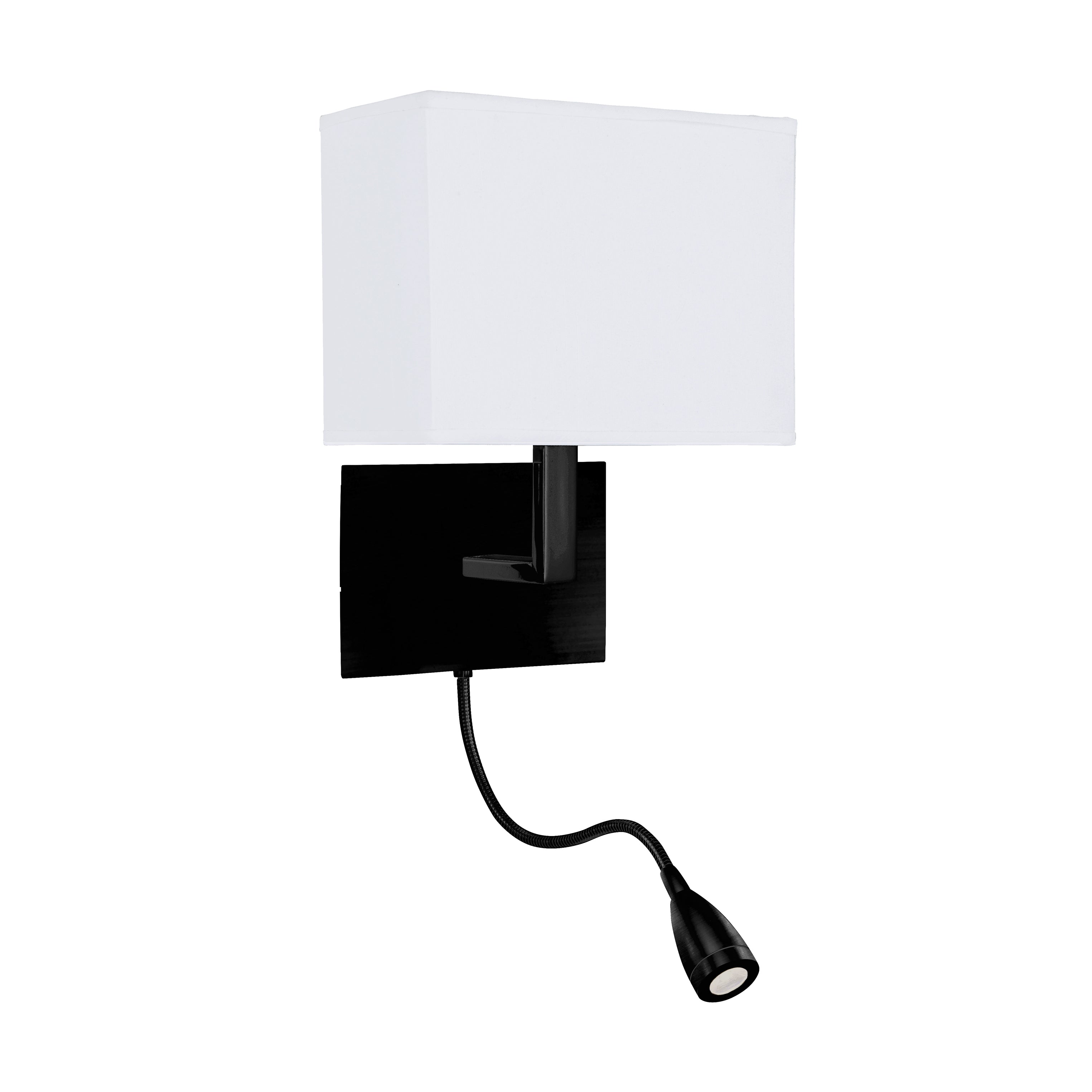 Searchlight Hotel Black Wall Light - White Fabric Shade