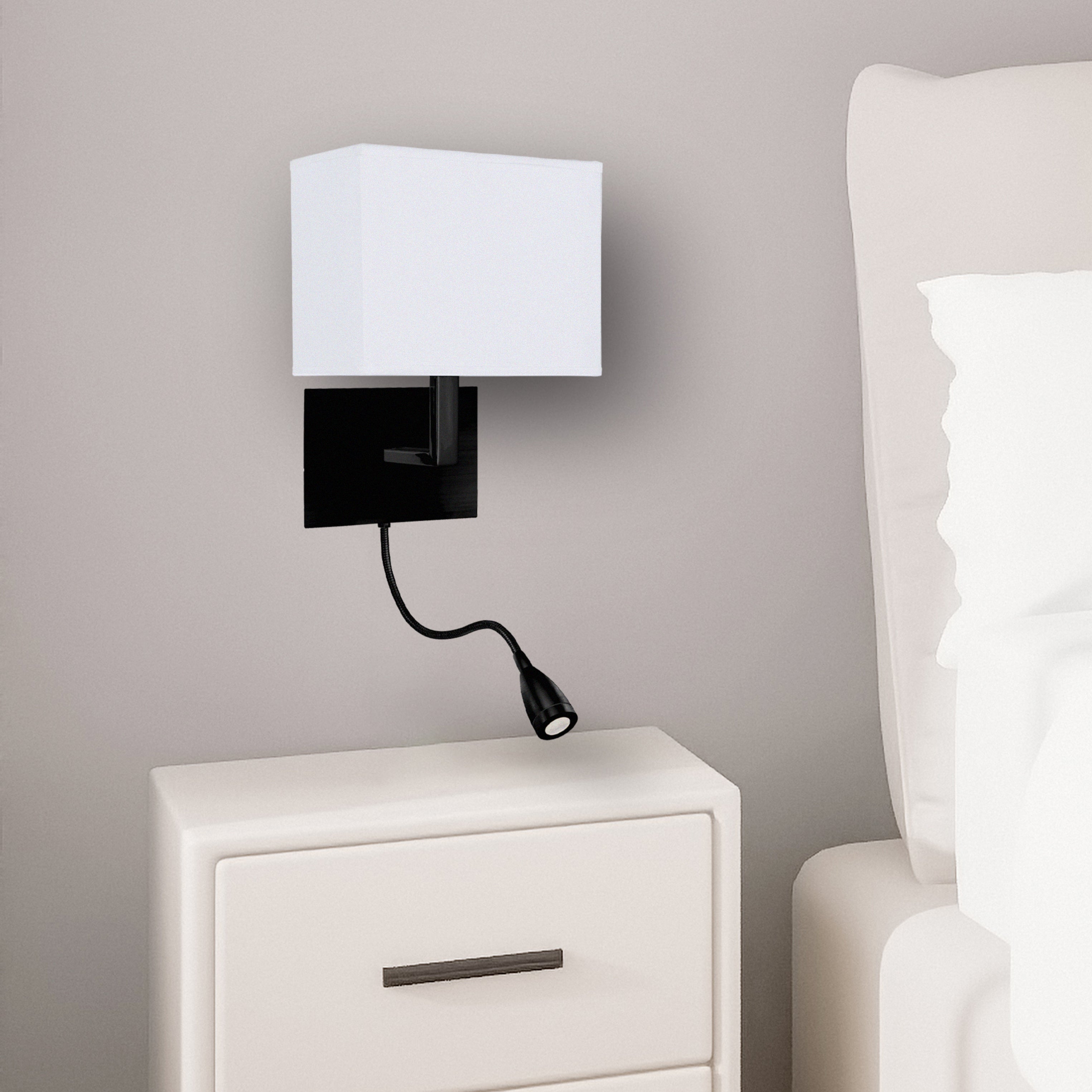 Searchlight Hotel Black Wall Light - White Fabric Shade