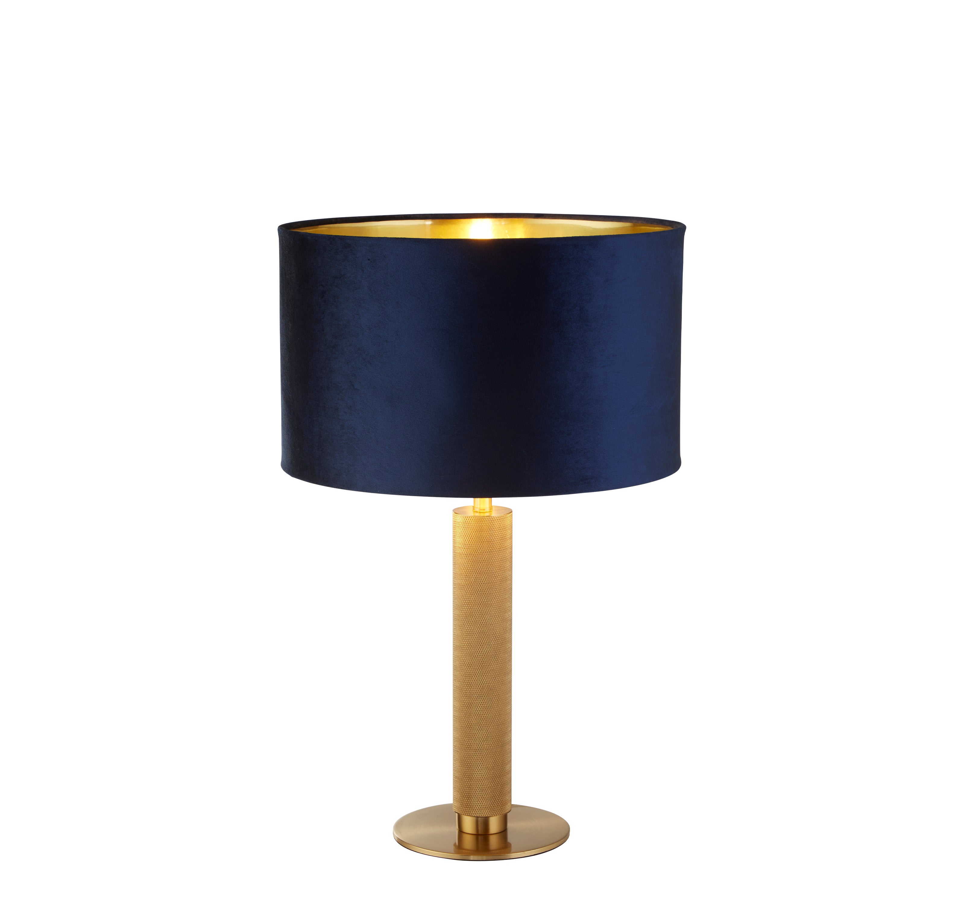 London Table Lamp - Knurled Brass & Navy Velvet Shade