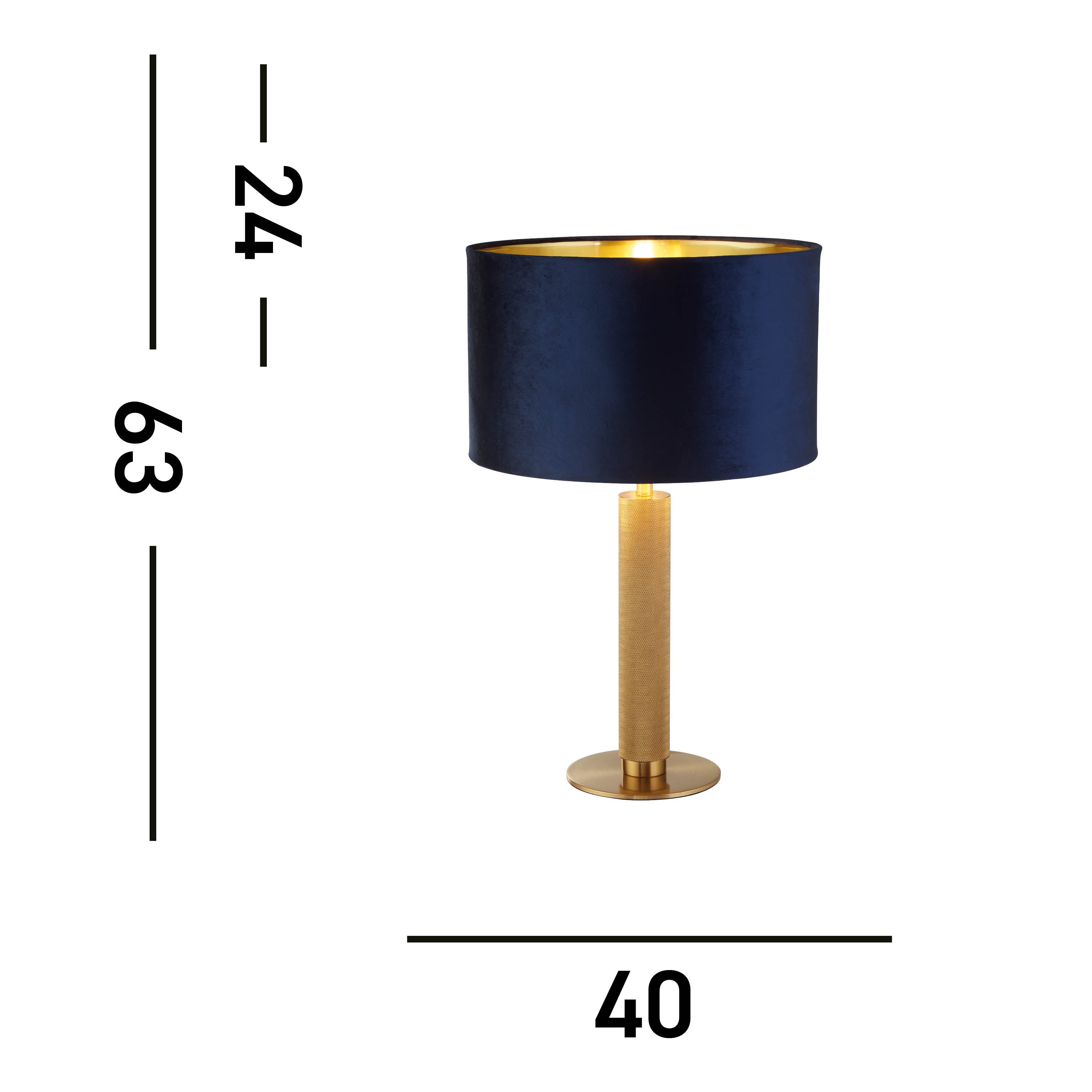 London Table Lamp - Knurled Brass & Navy Velvet Shade