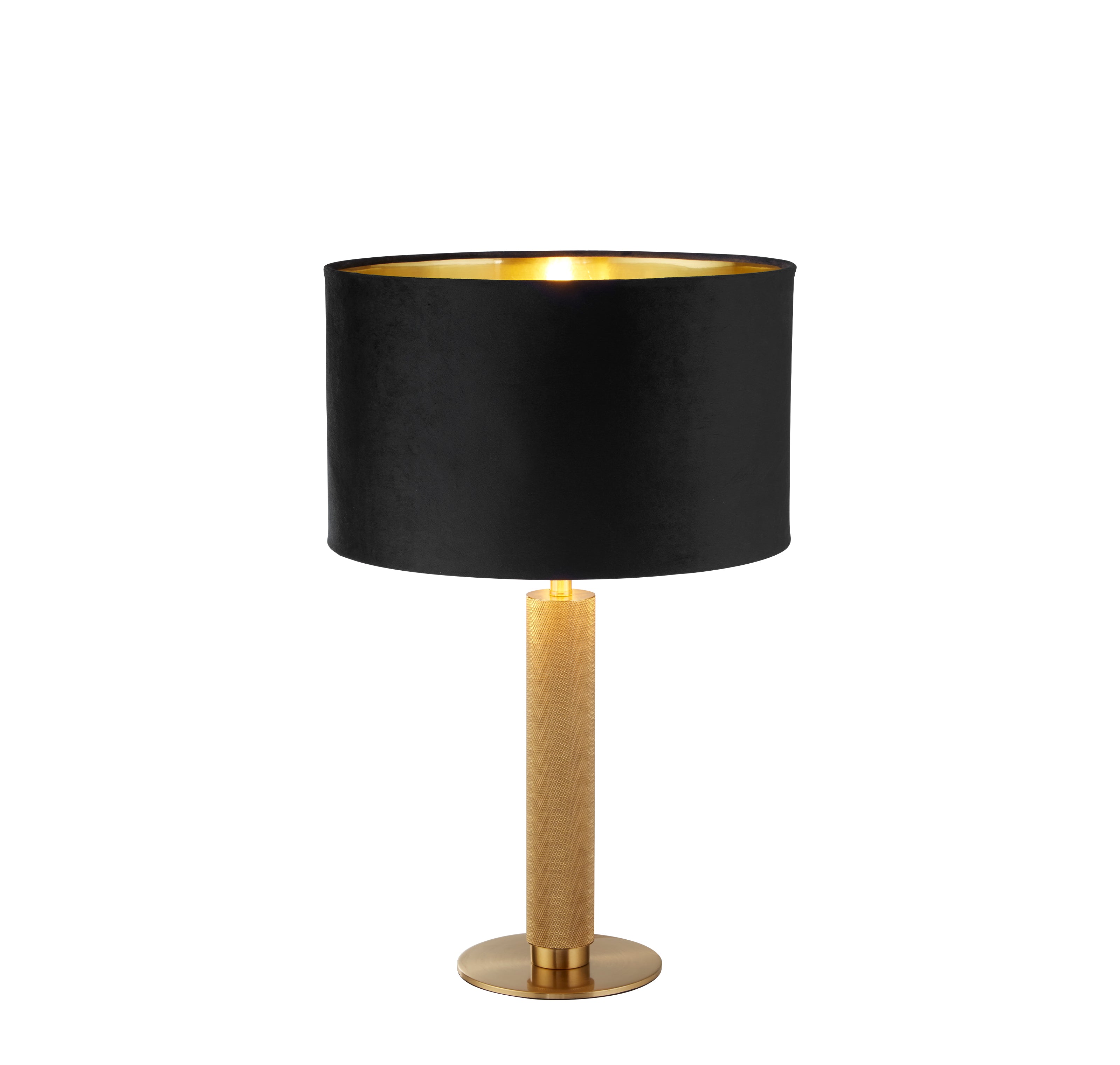 London Table Lamp - Knurled Brass & Black Velvet Shade