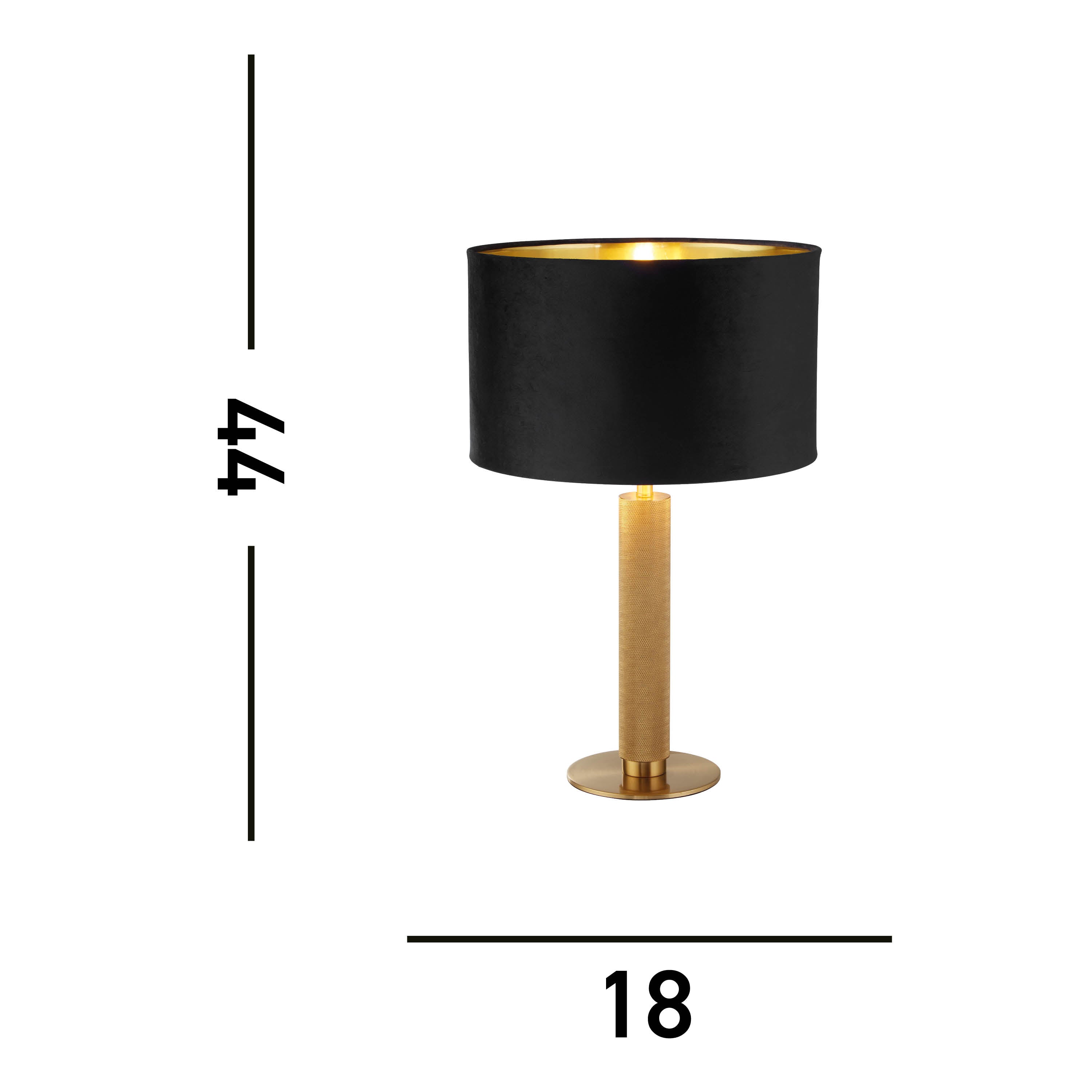London Table Lamp - Knurled Brass & Black Velvet Shade