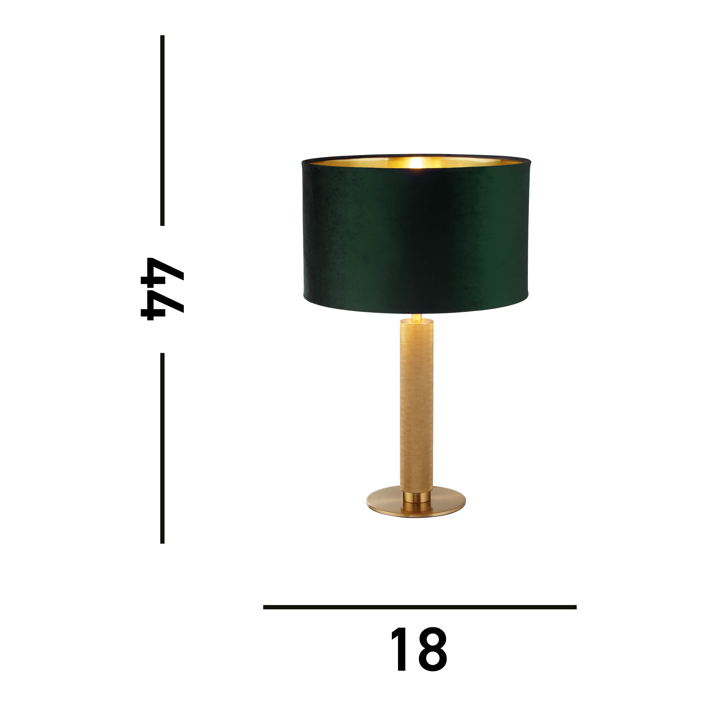 London Table Lamp - Knurled Brass & Green Velvet Shade