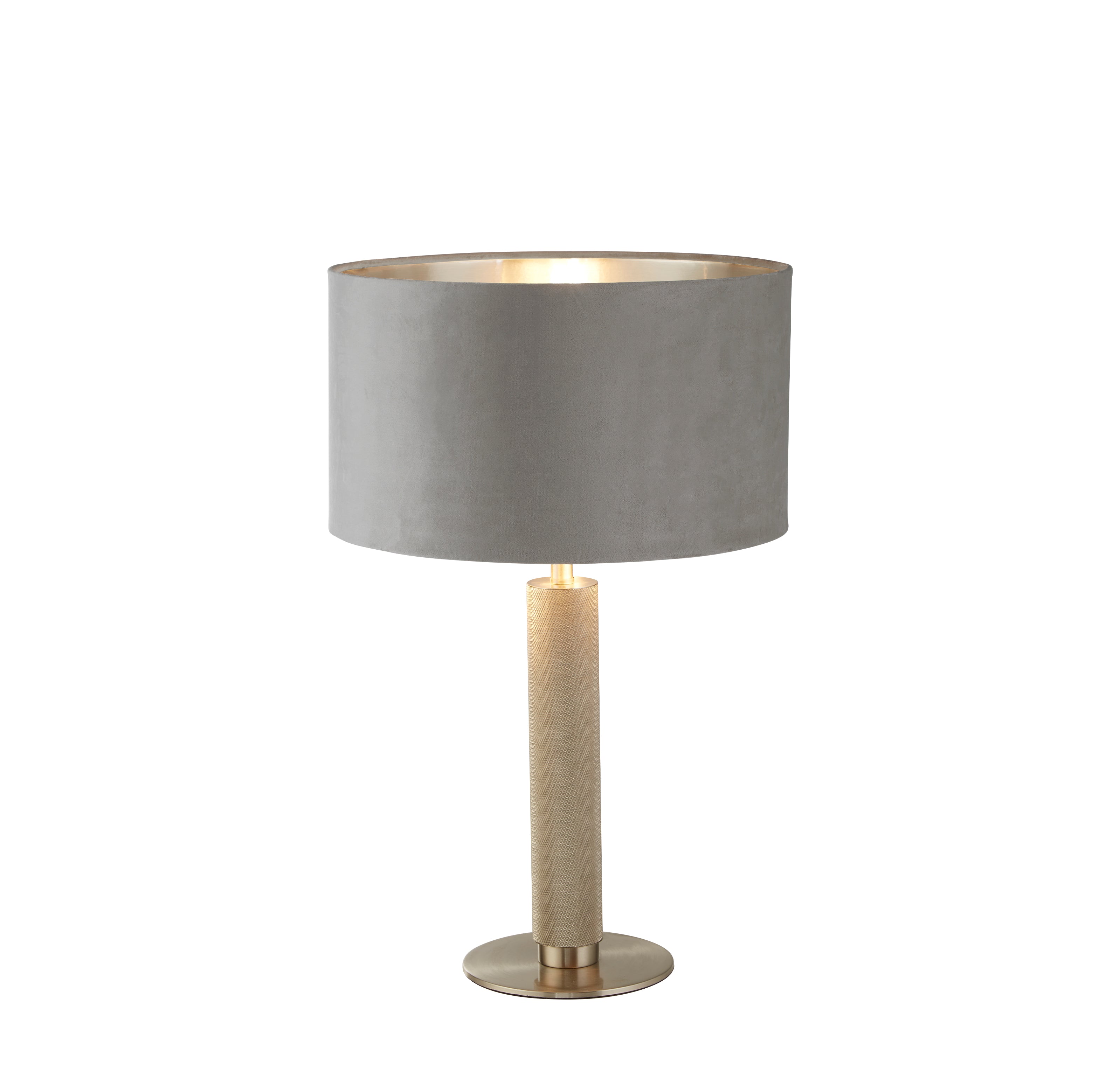 London Table Lamp- Knurled Satin Silver & Grey Velvet Shade