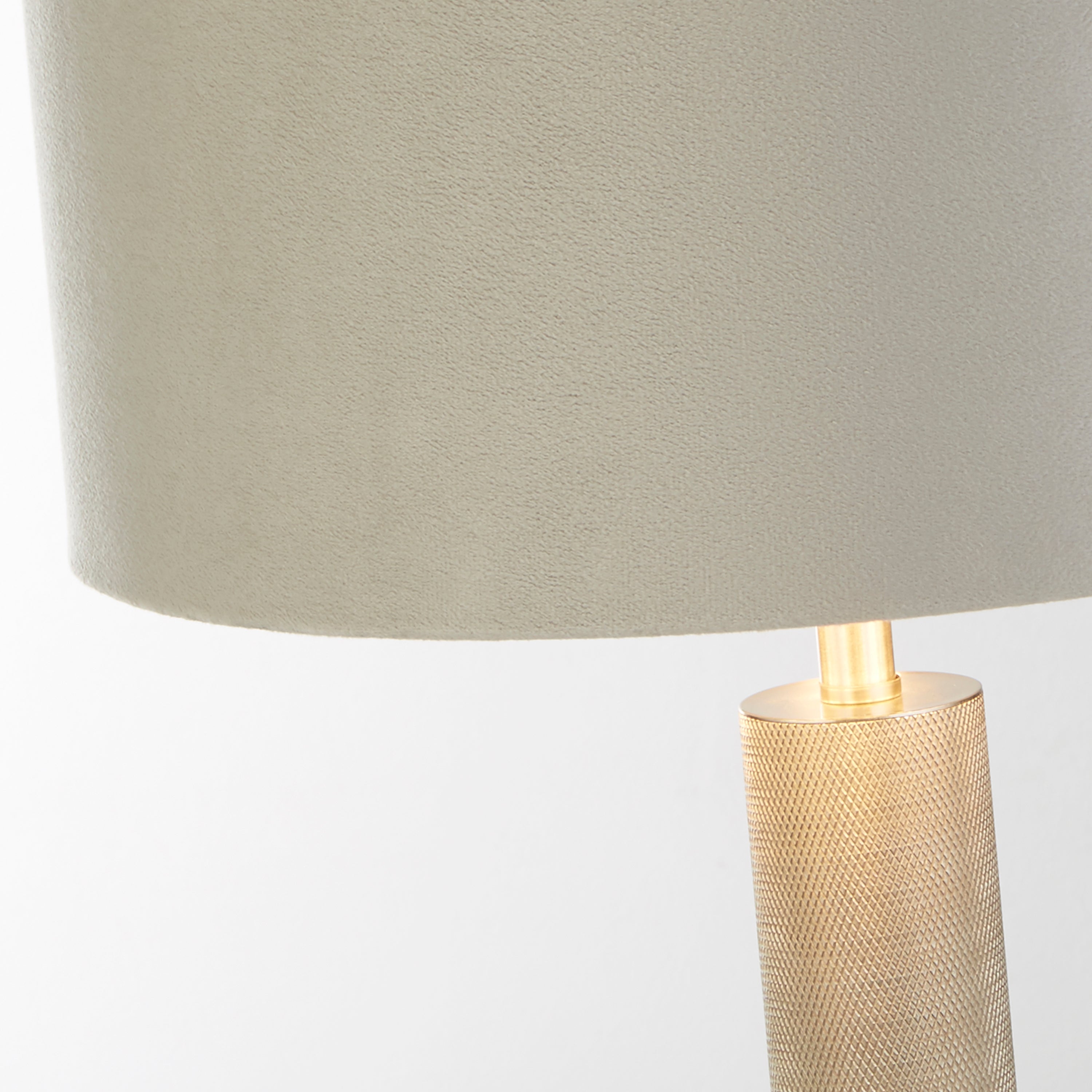 London Table Lamp- Knurled Satin Silver & Grey Velvet Shade