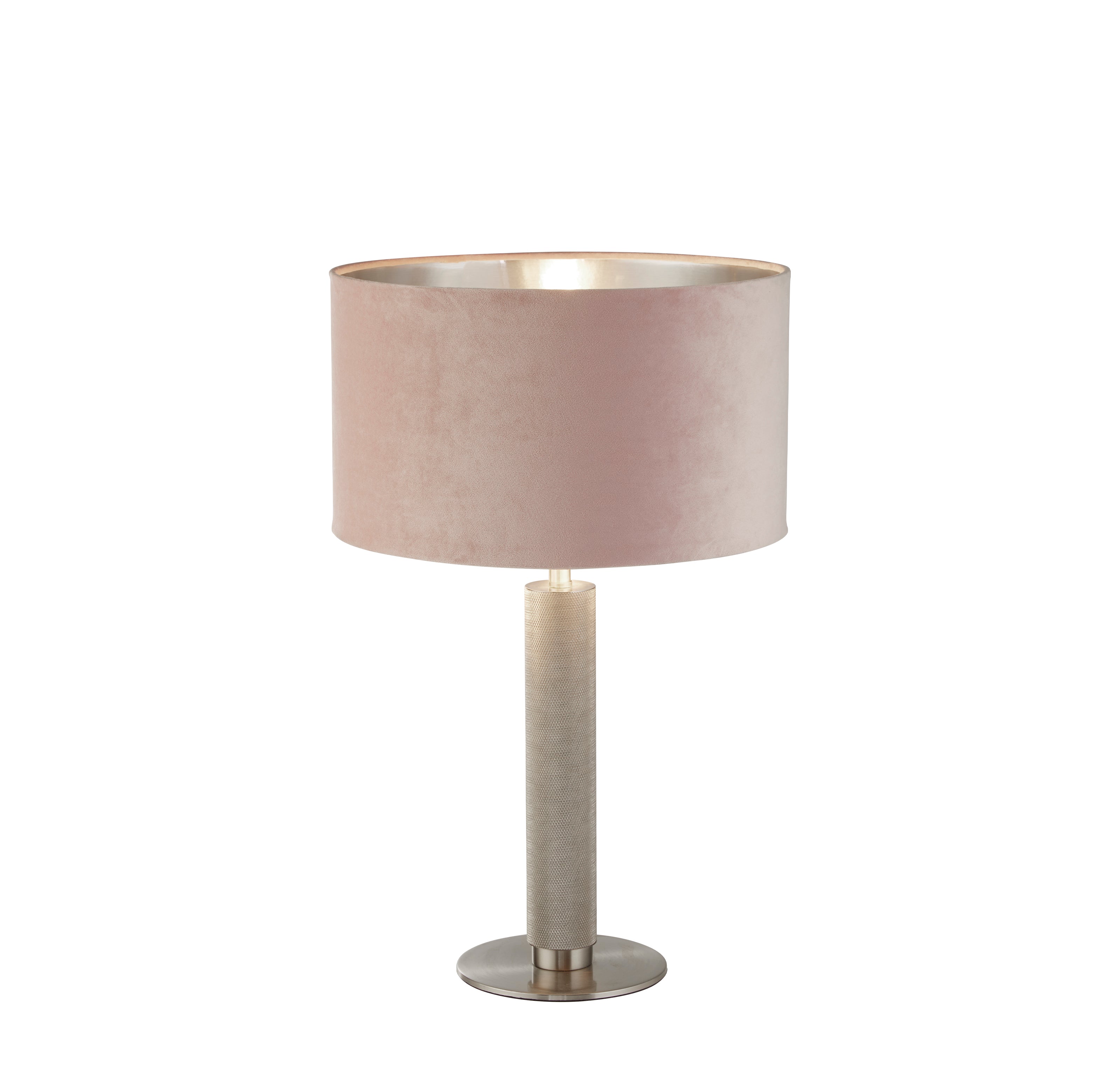 London Table Lamp- Knurled Satin Silver & Pink Velvet Shade