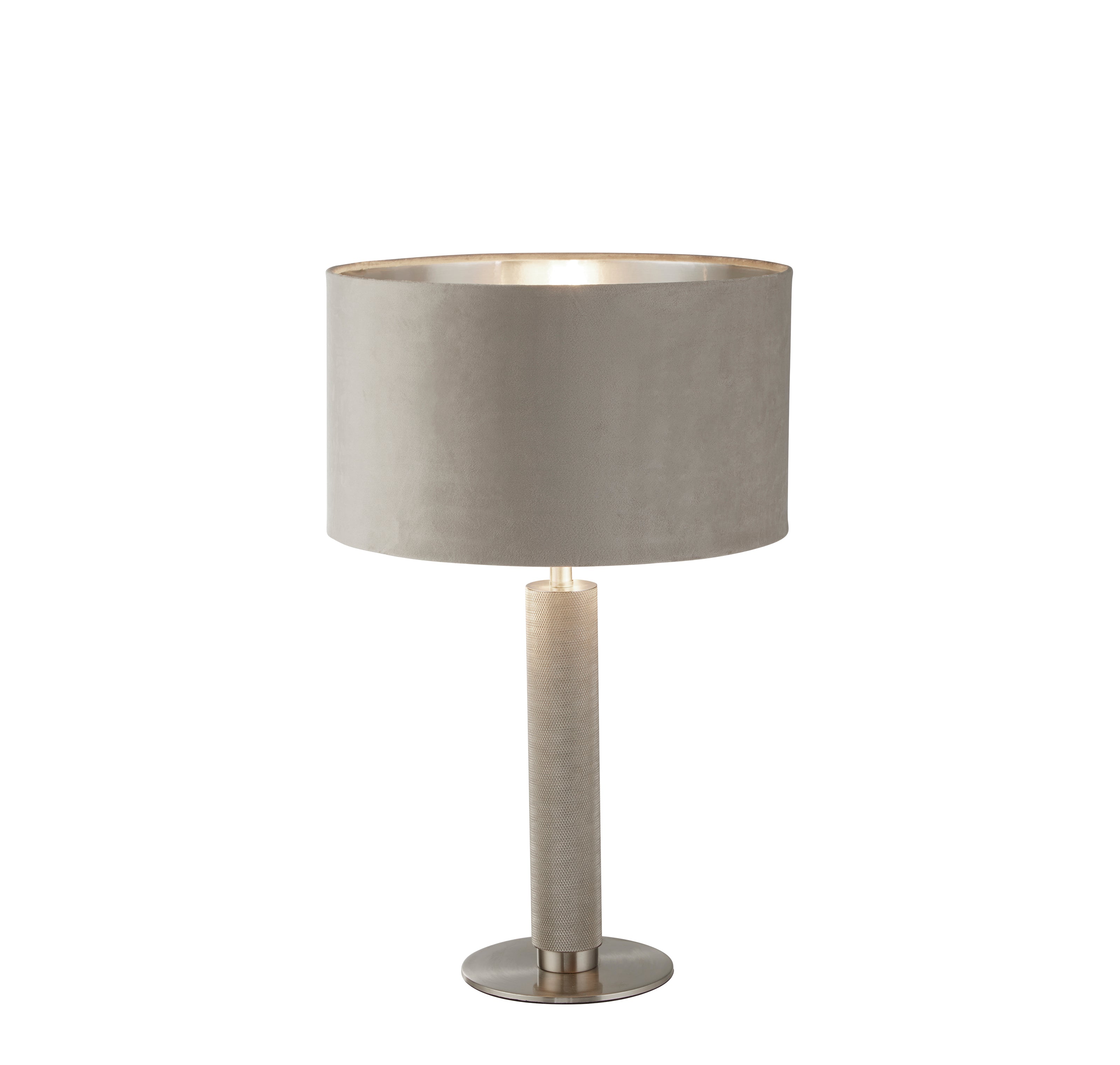 London Table Lamp- Knurled Satin Silver & Taupe Velvet Shade
