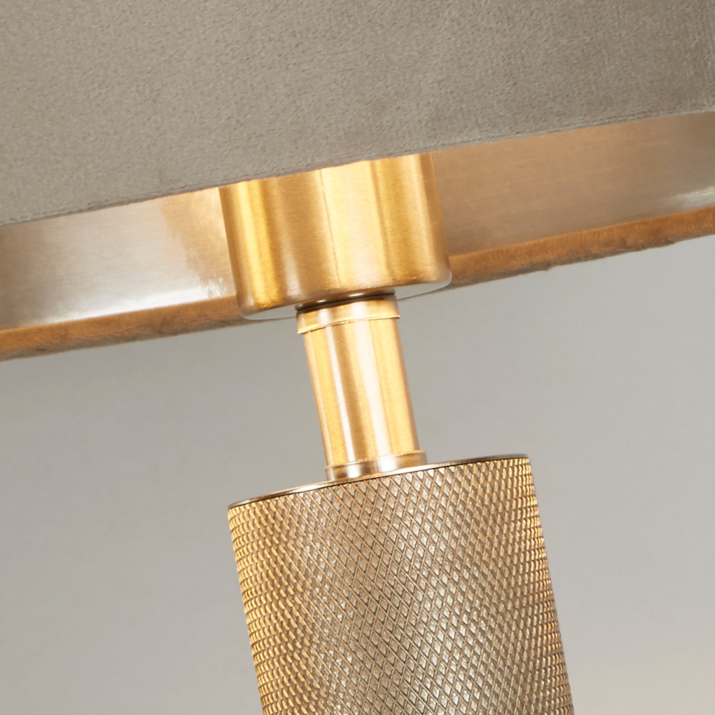 London Table Lamp- Knurled Satin Silver & Taupe Velvet Shade