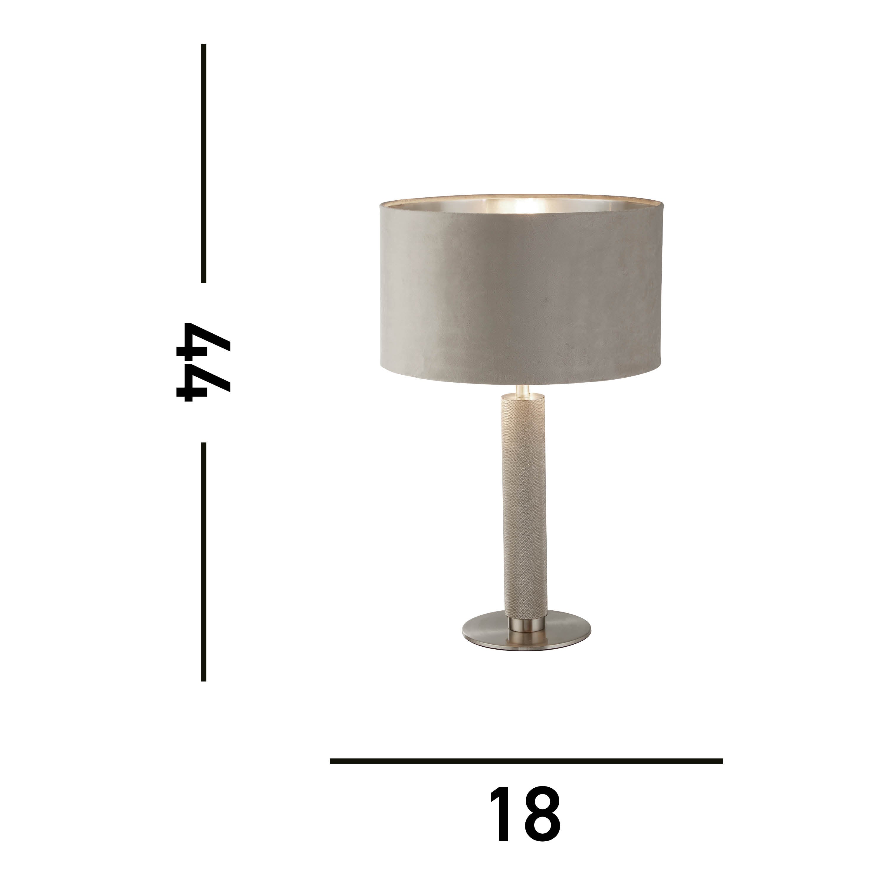 London Table Lamp- Knurled Satin Silver & Taupe Velvet Shade