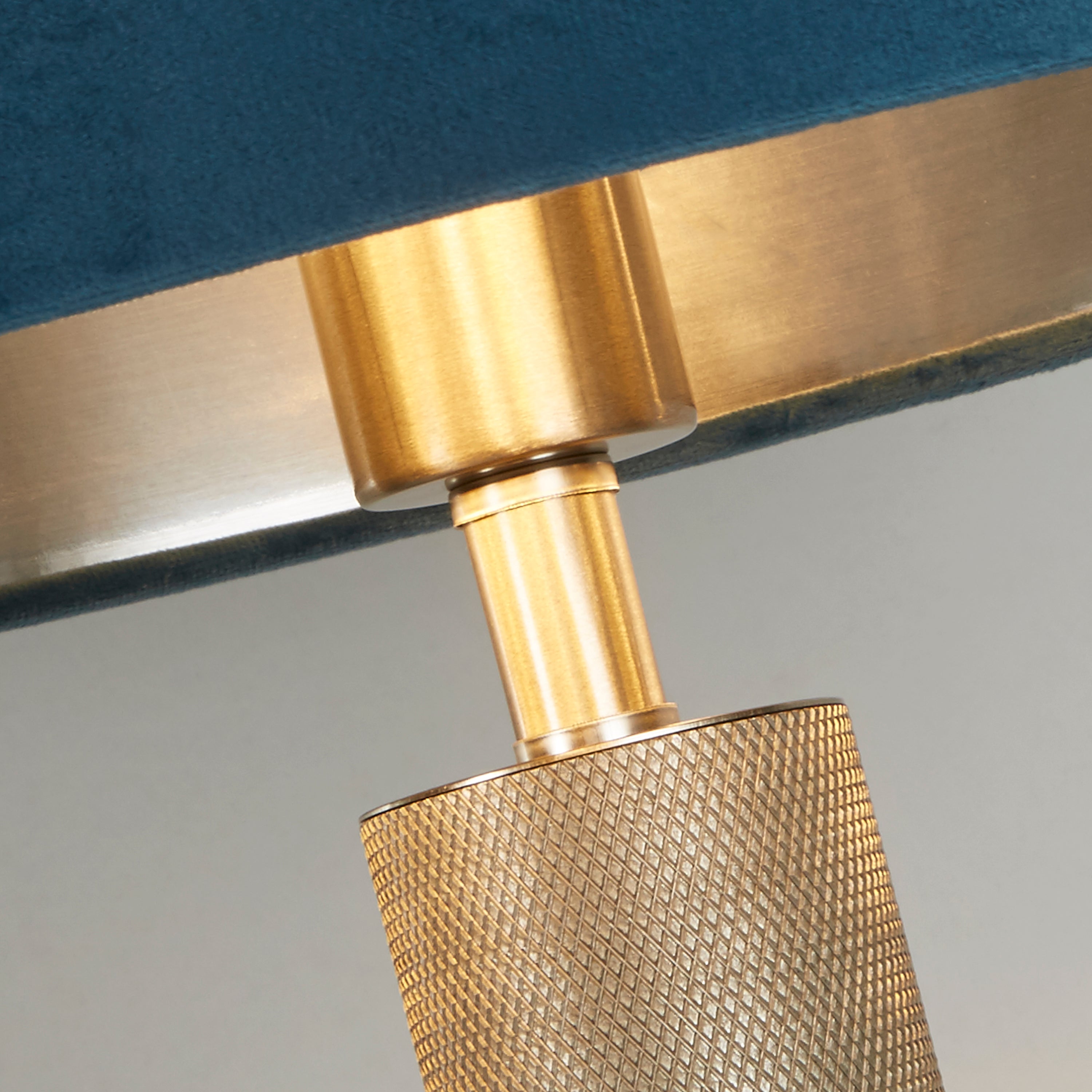 London Table Lamp - Knurled Satin Silver & Teal Velvet Shade
