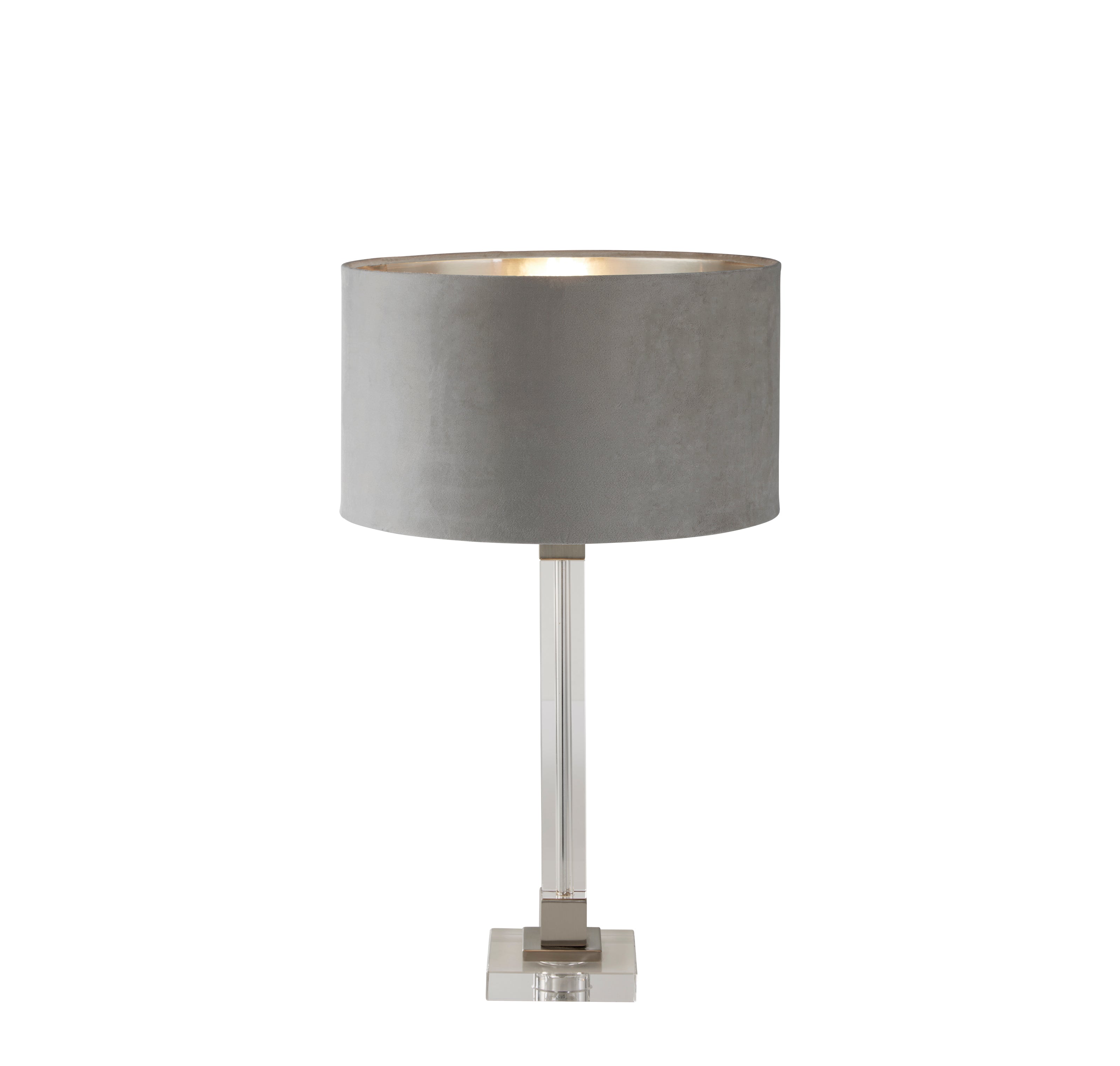 Scarborough Table Lamp - Crystal, Satin Nickel & Grey Velvet