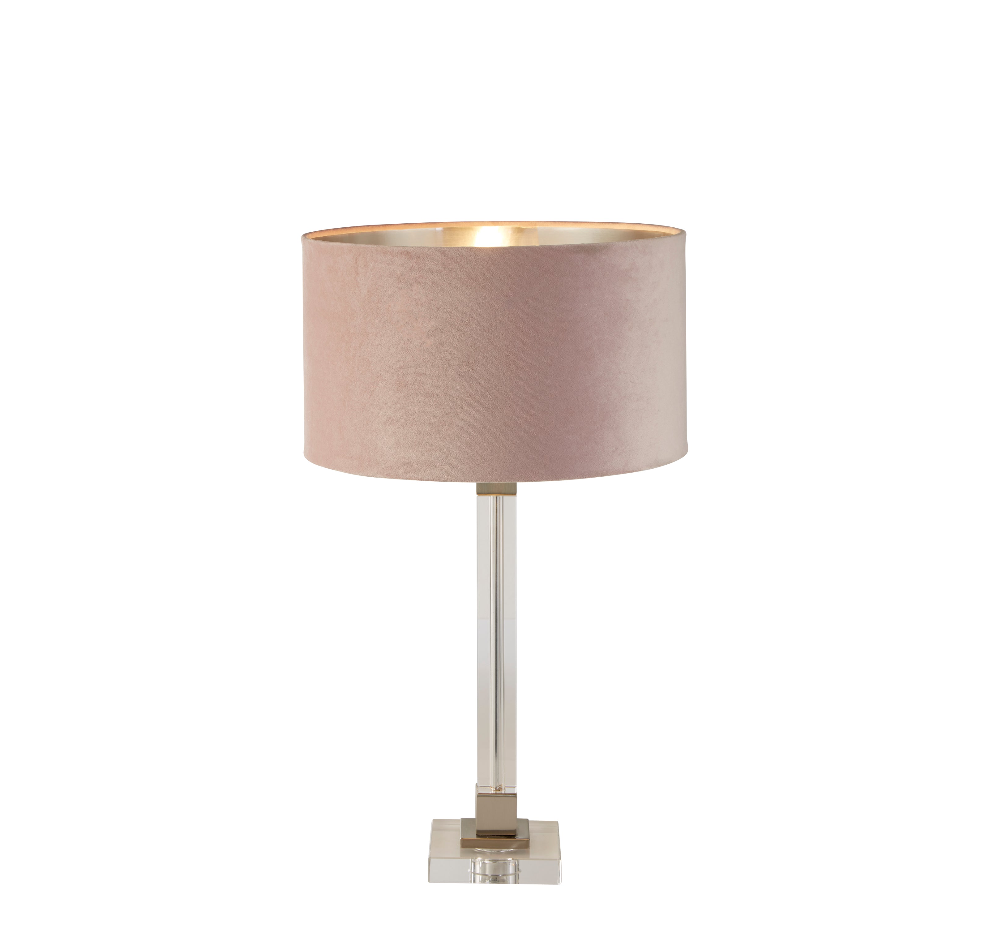 Scarborough Table Lamp- Crystal, Satin Nickel & Pink Velvet