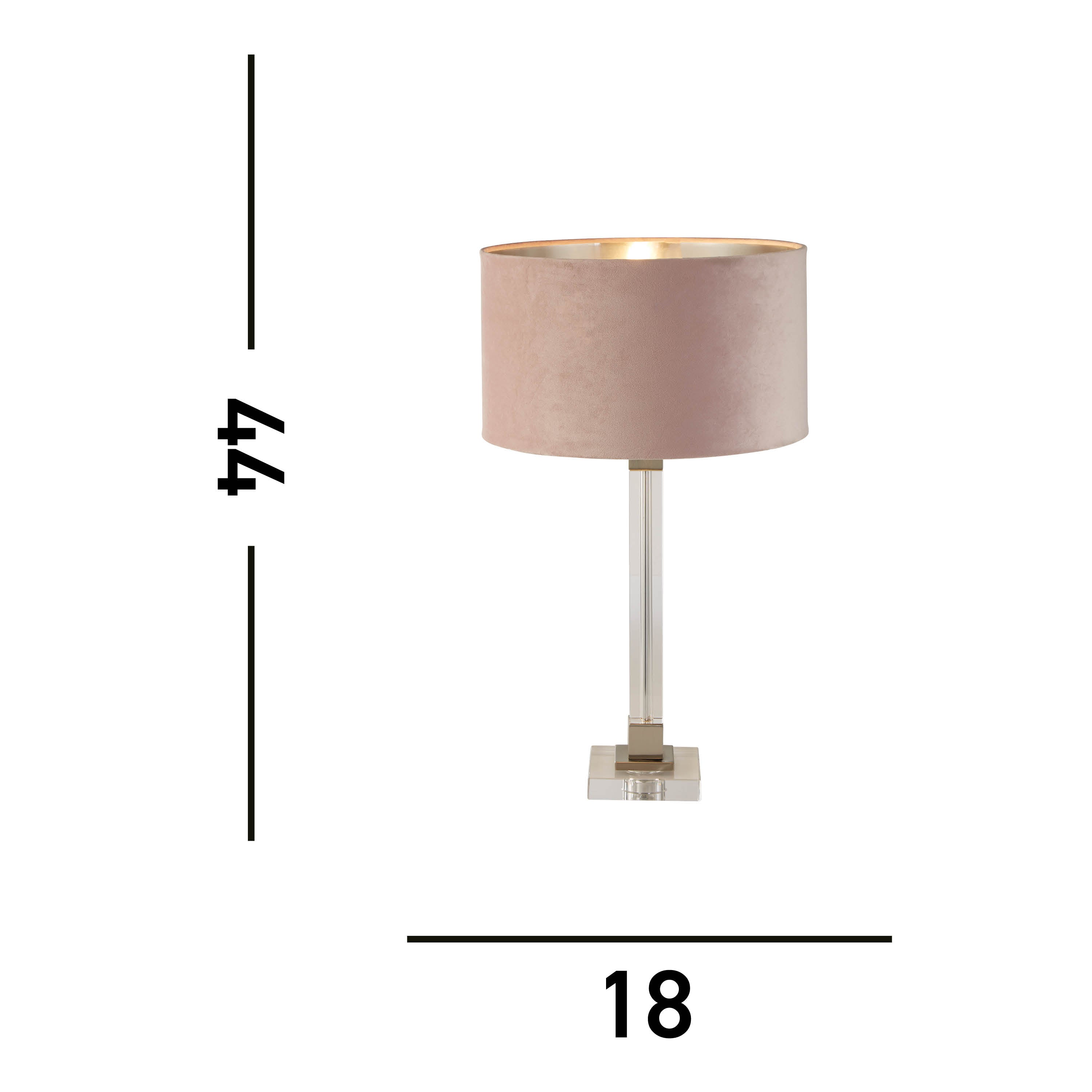 Scarborough Table Lamp- Crystal, Satin Nickel & Pink Velvet
