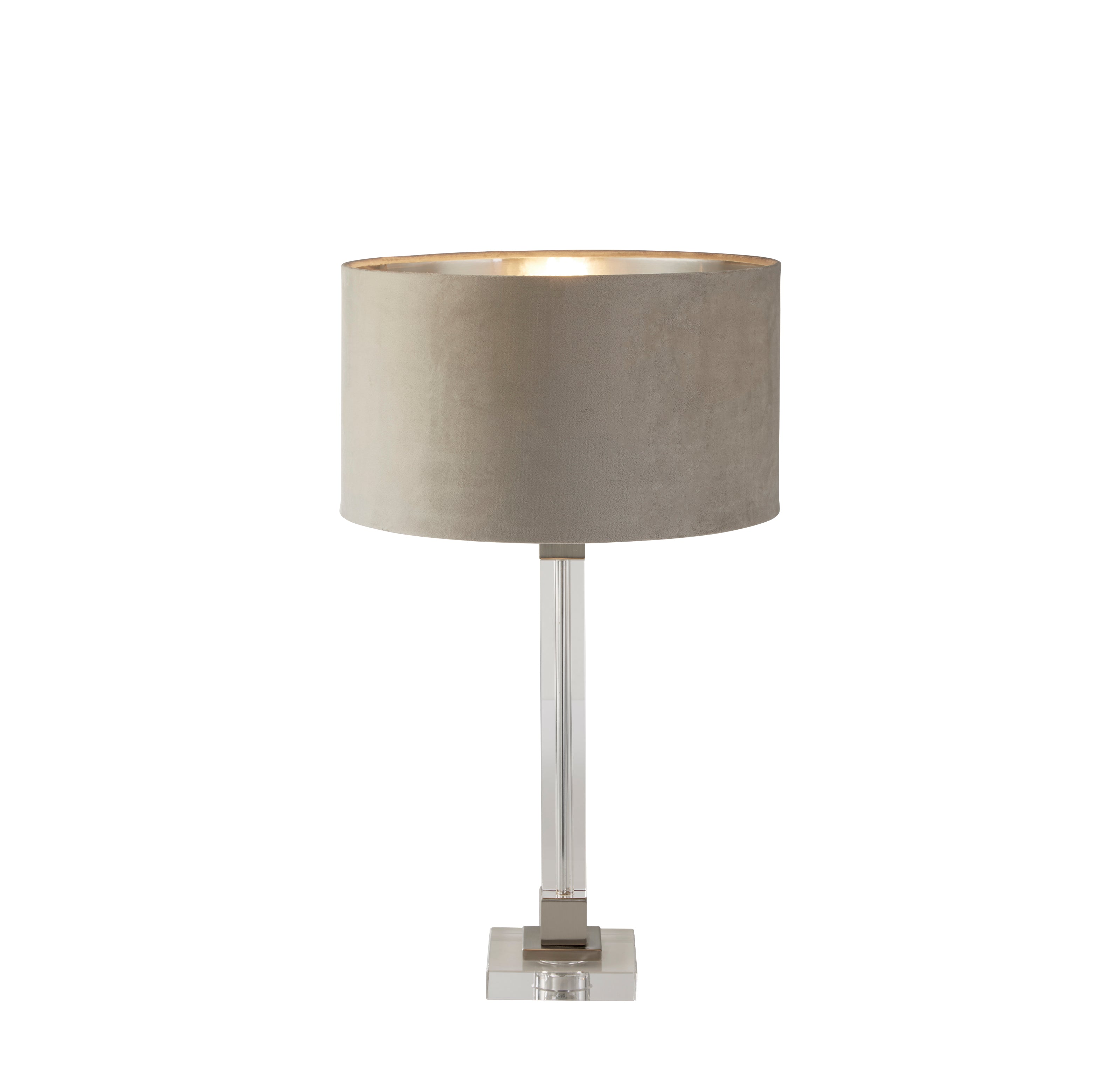 Scarborough Table Lamp-Crystal, Satin Nickel & Taupe Velvet