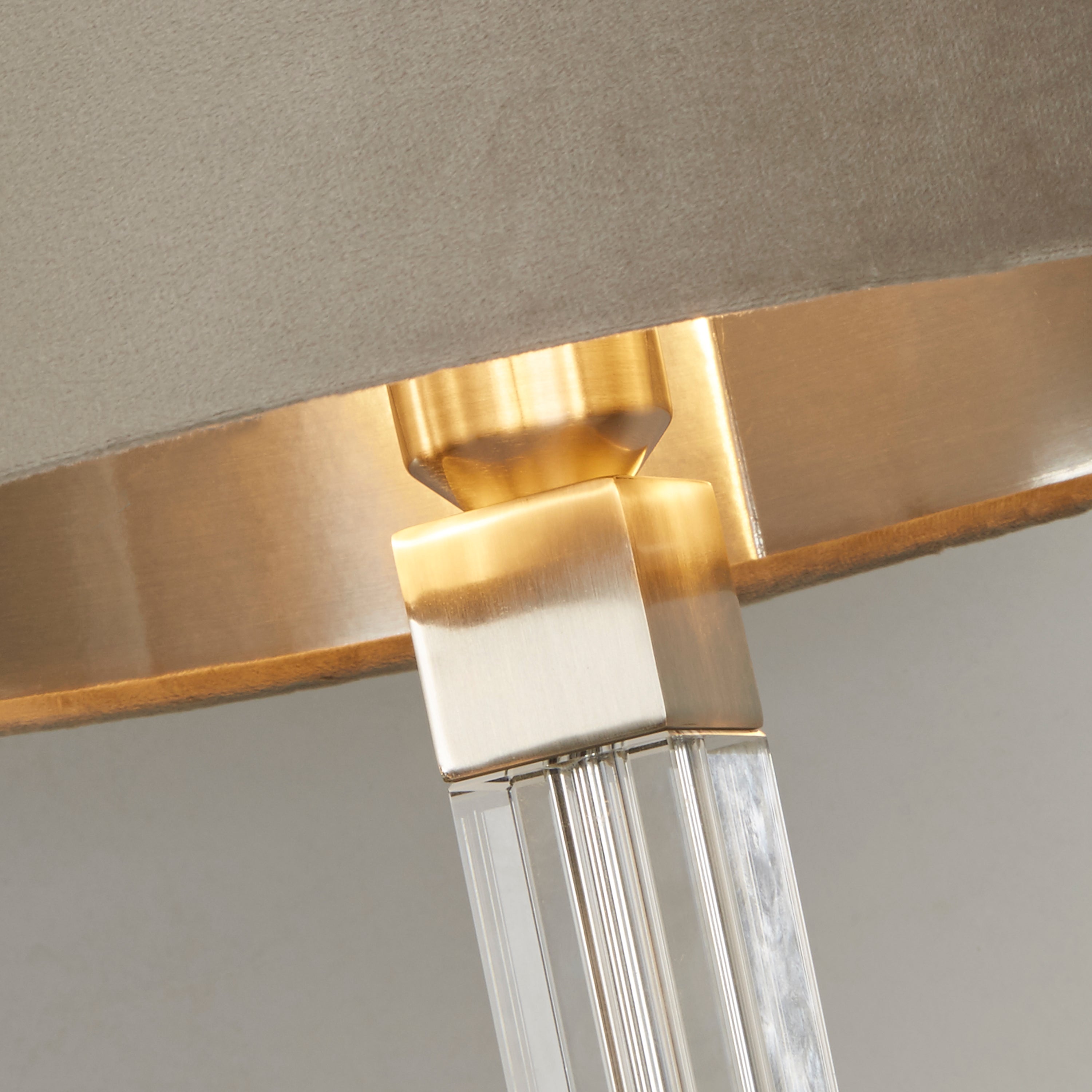 Scarborough Table Lamp-Crystal, Satin Nickel & Taupe Velvet