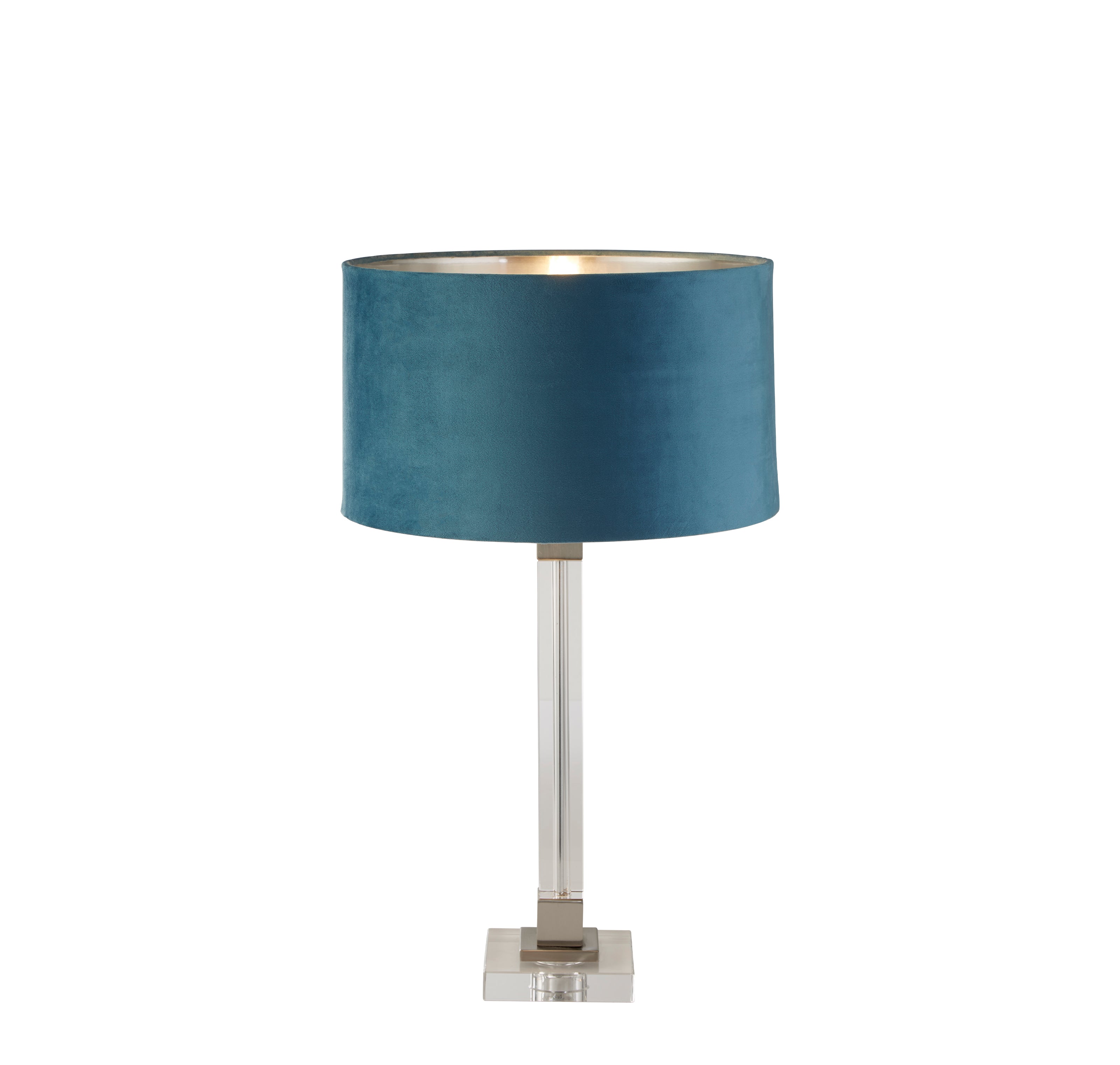 Scarborough Table Lamp - Crystal, Satin Nickel & Teal Velvet