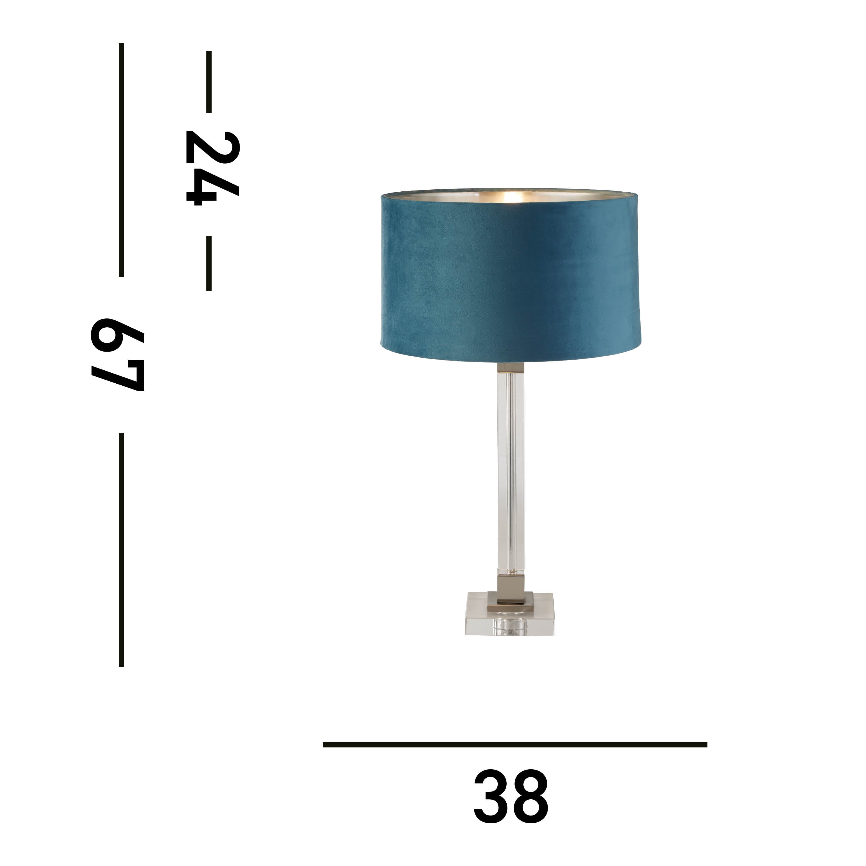 Scarborough Table Lamp - Crystal, Satin Nickel & Teal Velvet