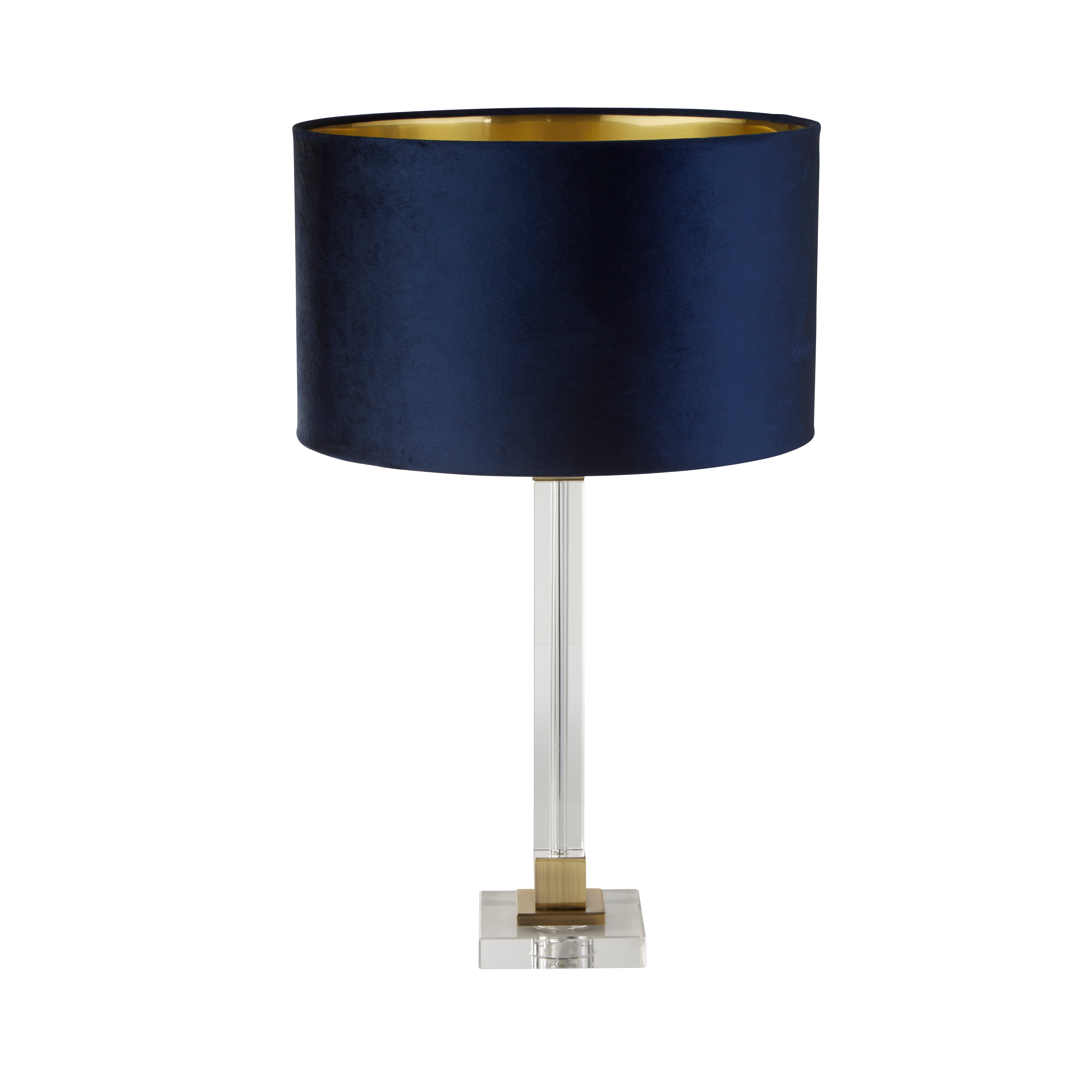 Scarborough Table Lamp - Crystal, Brass Metal & Navy Velvet