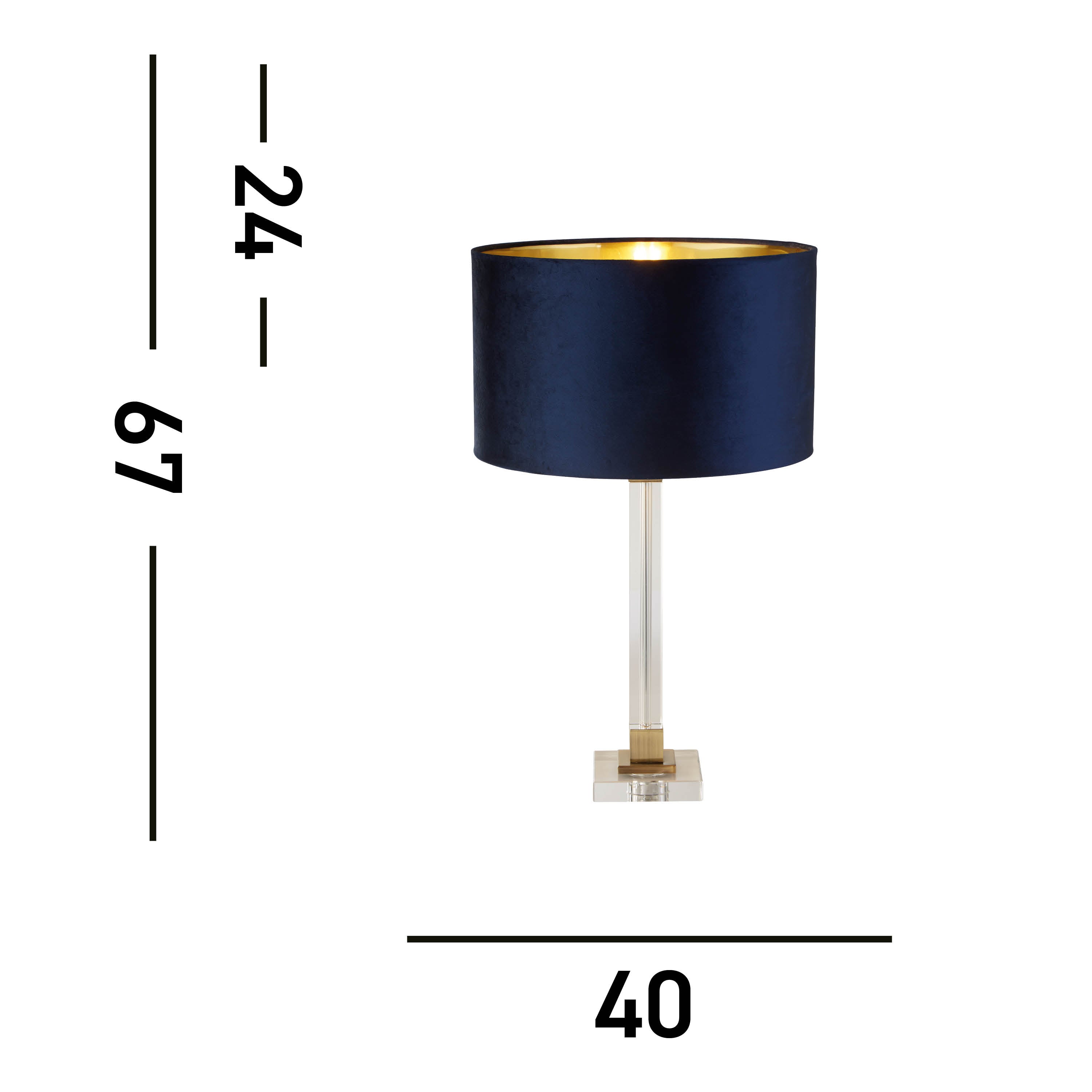 Scarborough Table Lamp - Crystal, Brass Metal & Navy Velvet