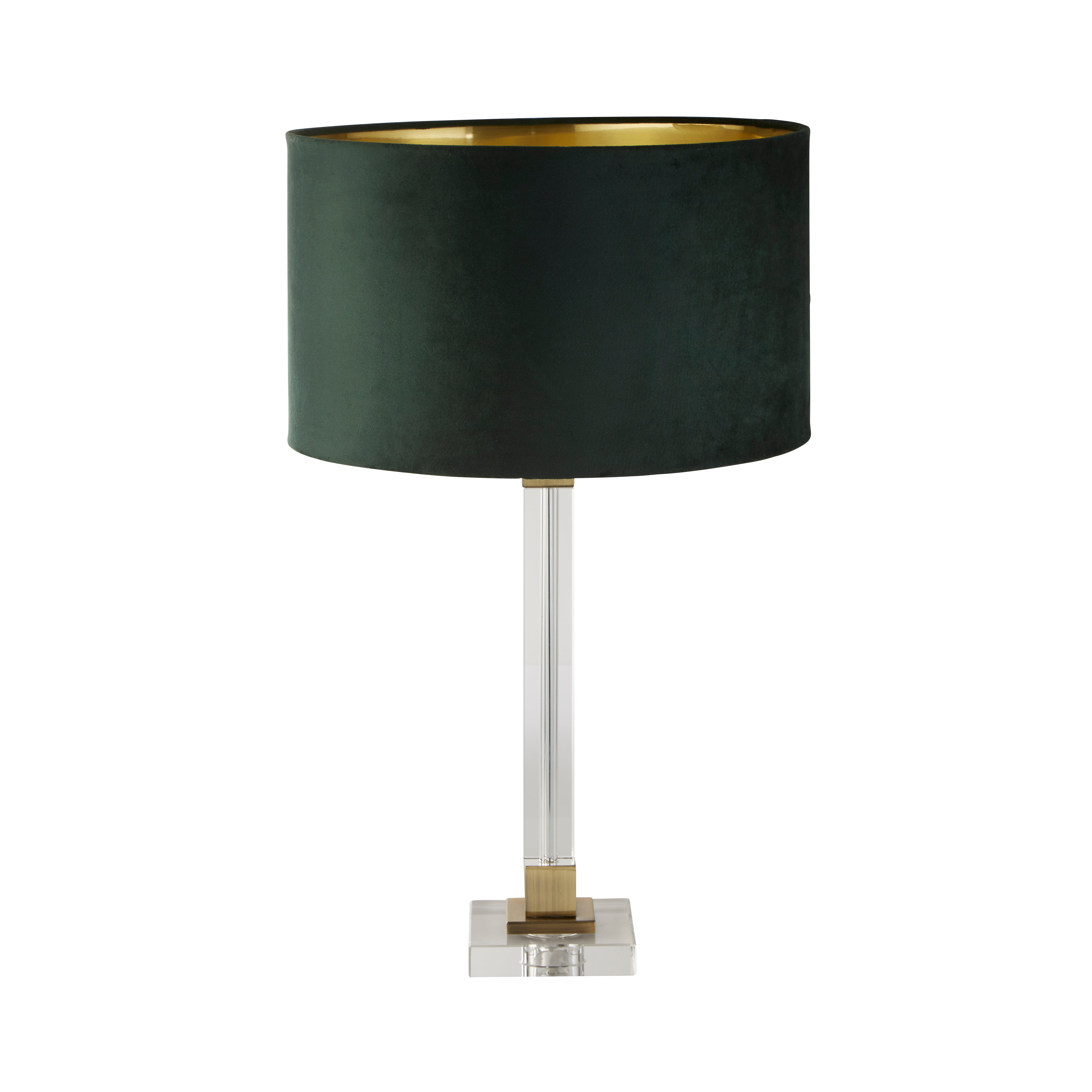 Scarborough Table Lamp - Crystal, Brass Metal & Green Velvet