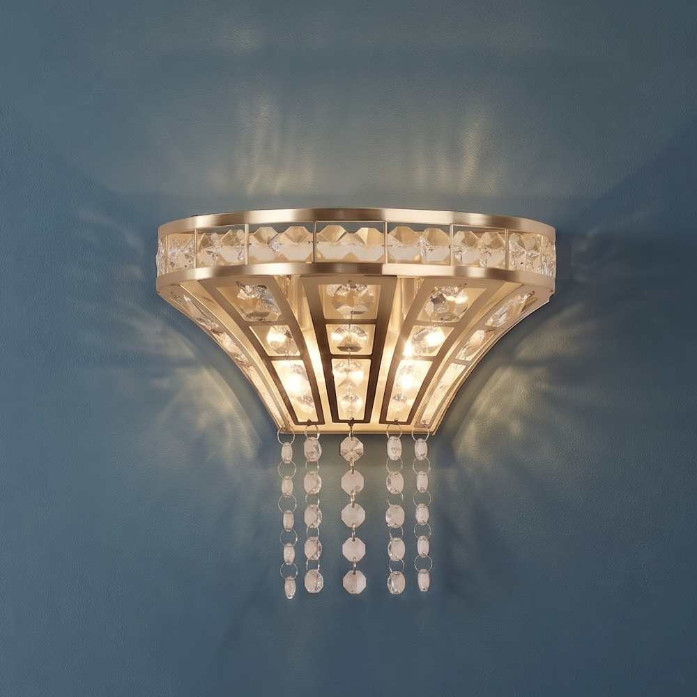 Gemma 2 Light Bedroom Wall Light - Brass & Clear Crystal