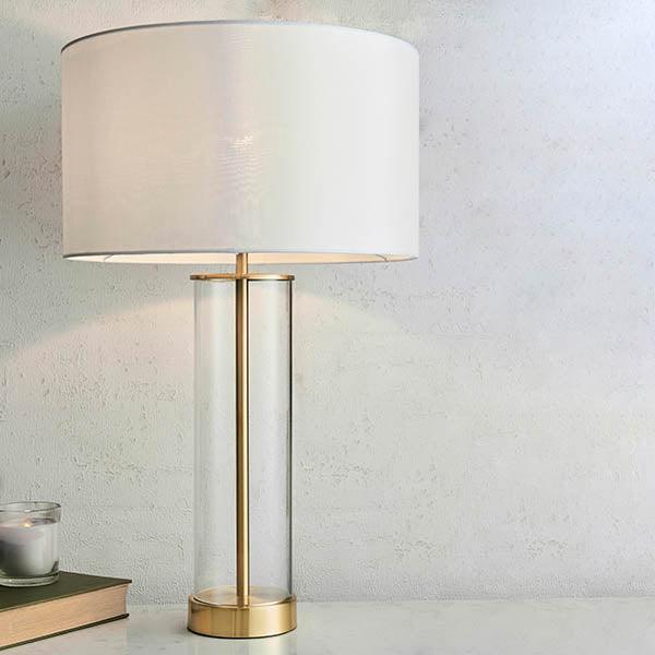 Endon Lessina Touch Gold & Glass Bedrooom Lamp With White Shade-warehouse-091026