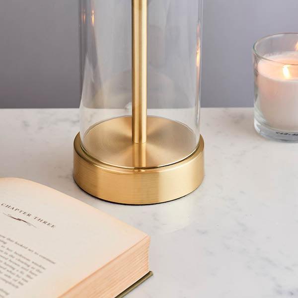 Endon Lessina Touch Gold & Glass Bedrooom Lamp With White Shade-OPEN-BOX-BSL-270826