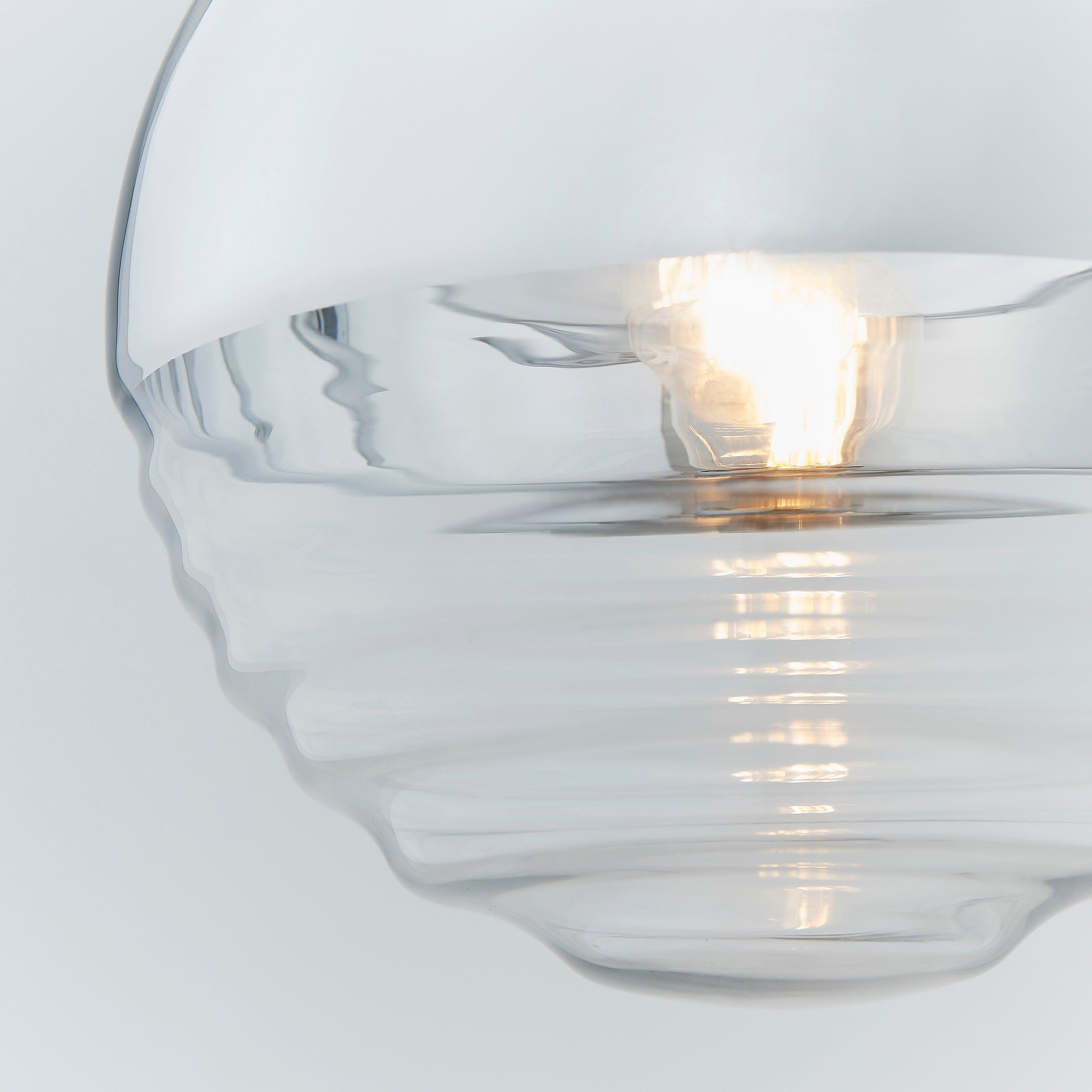Paloma 1 Light Chrome & Clear Ribbed Glass Ceiling Pendant 68959 - Glass Detail, bulb lit