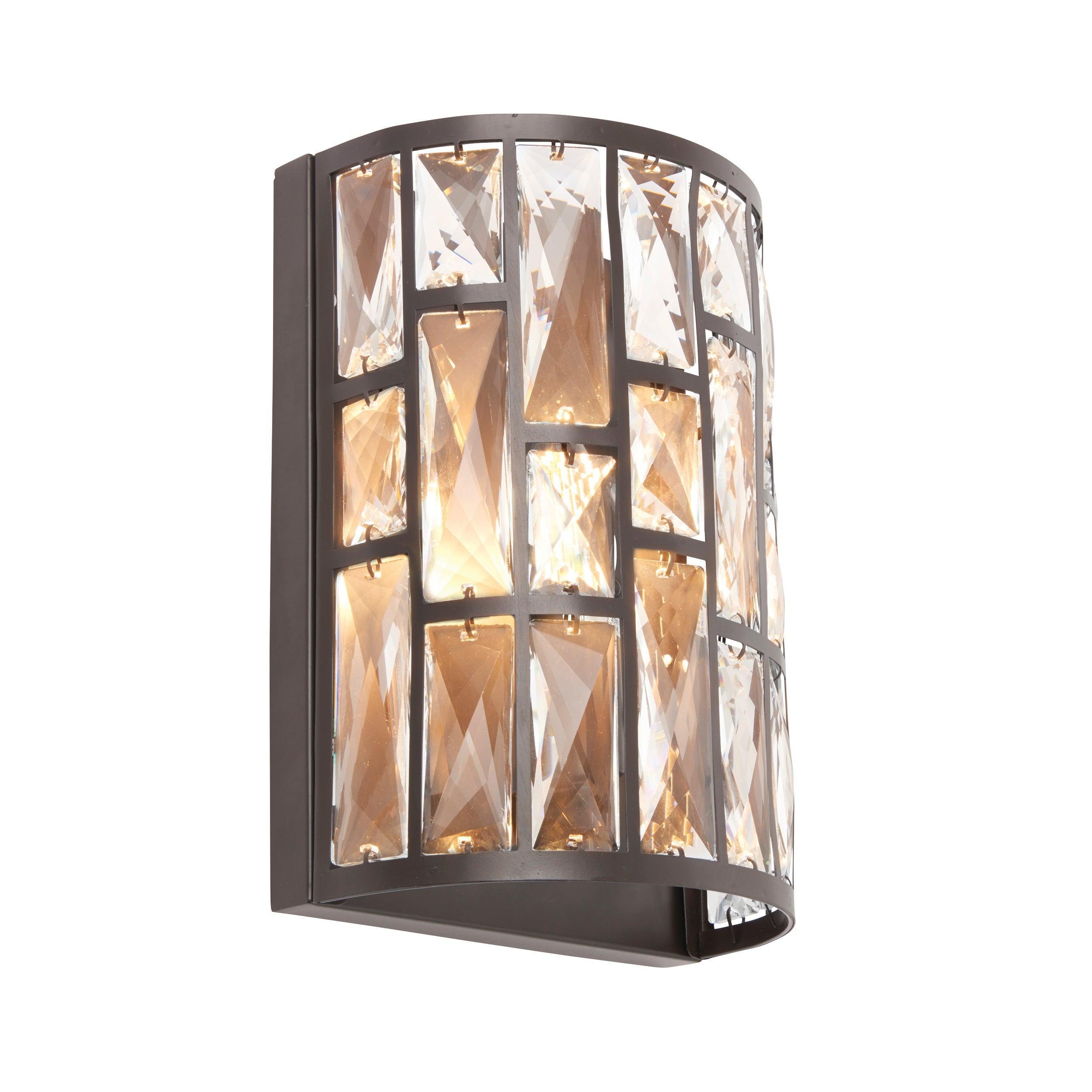 Endon Belle 1 Light Dark Bronze & Crystal Wall Light 69392 - Light on