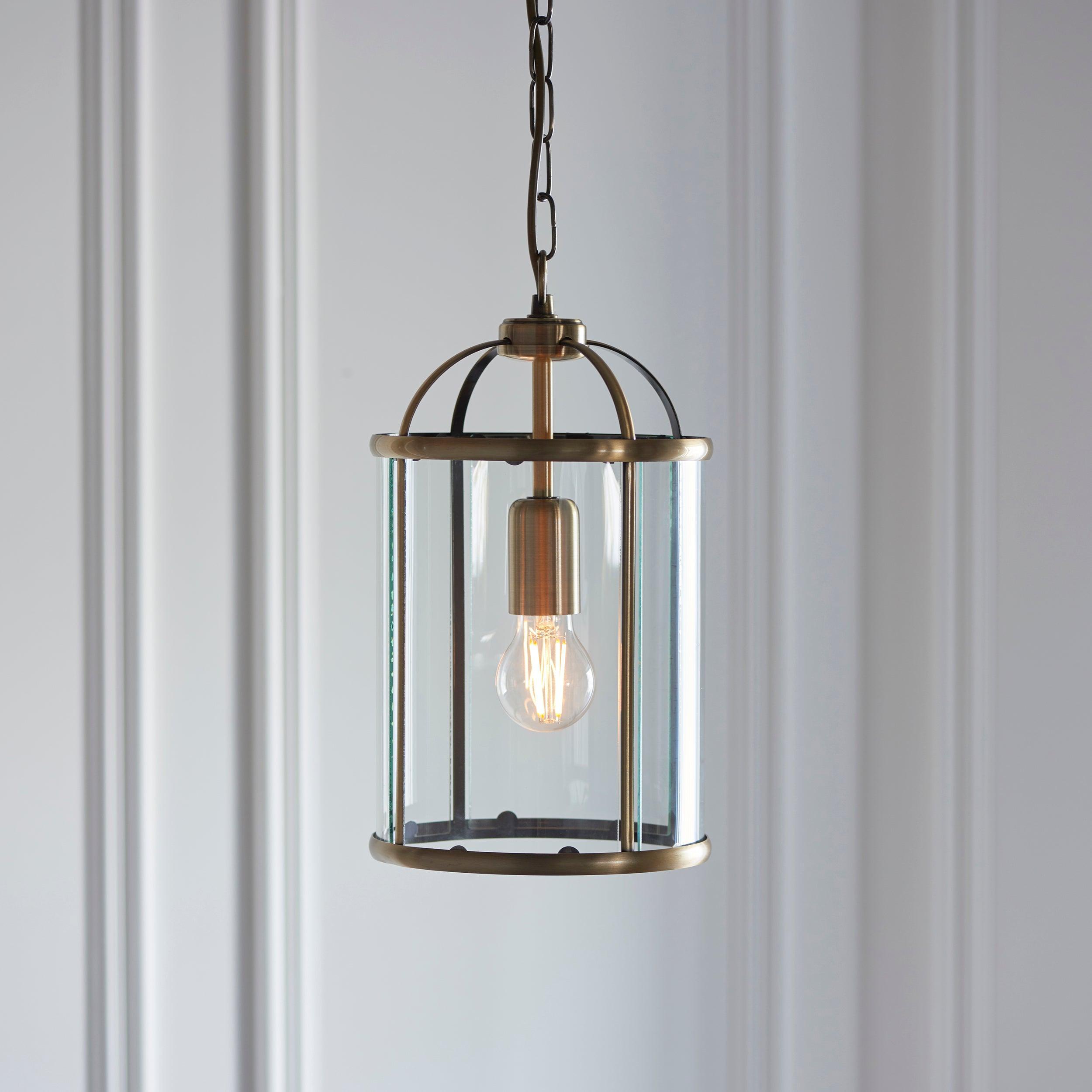 Endon Lambeth Brass Ceiling Lantern 1 Light-Ceiling Pendant Lights-Endon Lighting Living Room Lighting Tiffany Lighting Direct