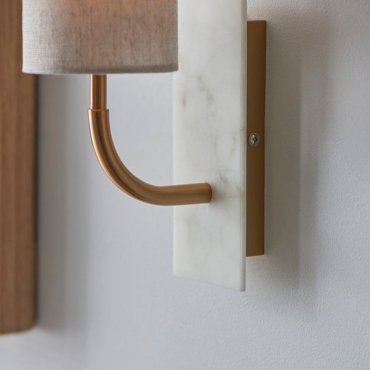 Living Lights Brass & White Marble Curved Arm Wall Light-OB-180926