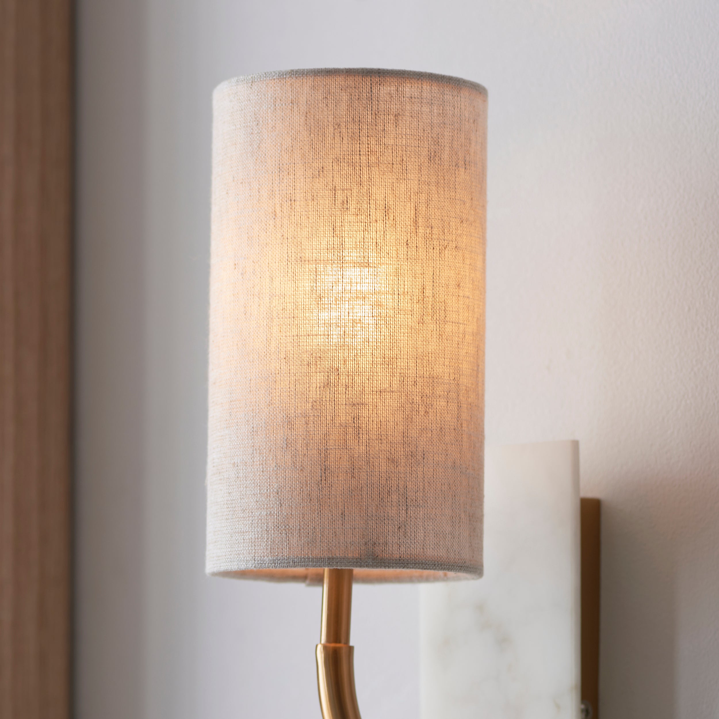 Living Lights Brass & White Marble Curved Arm Wall Light
