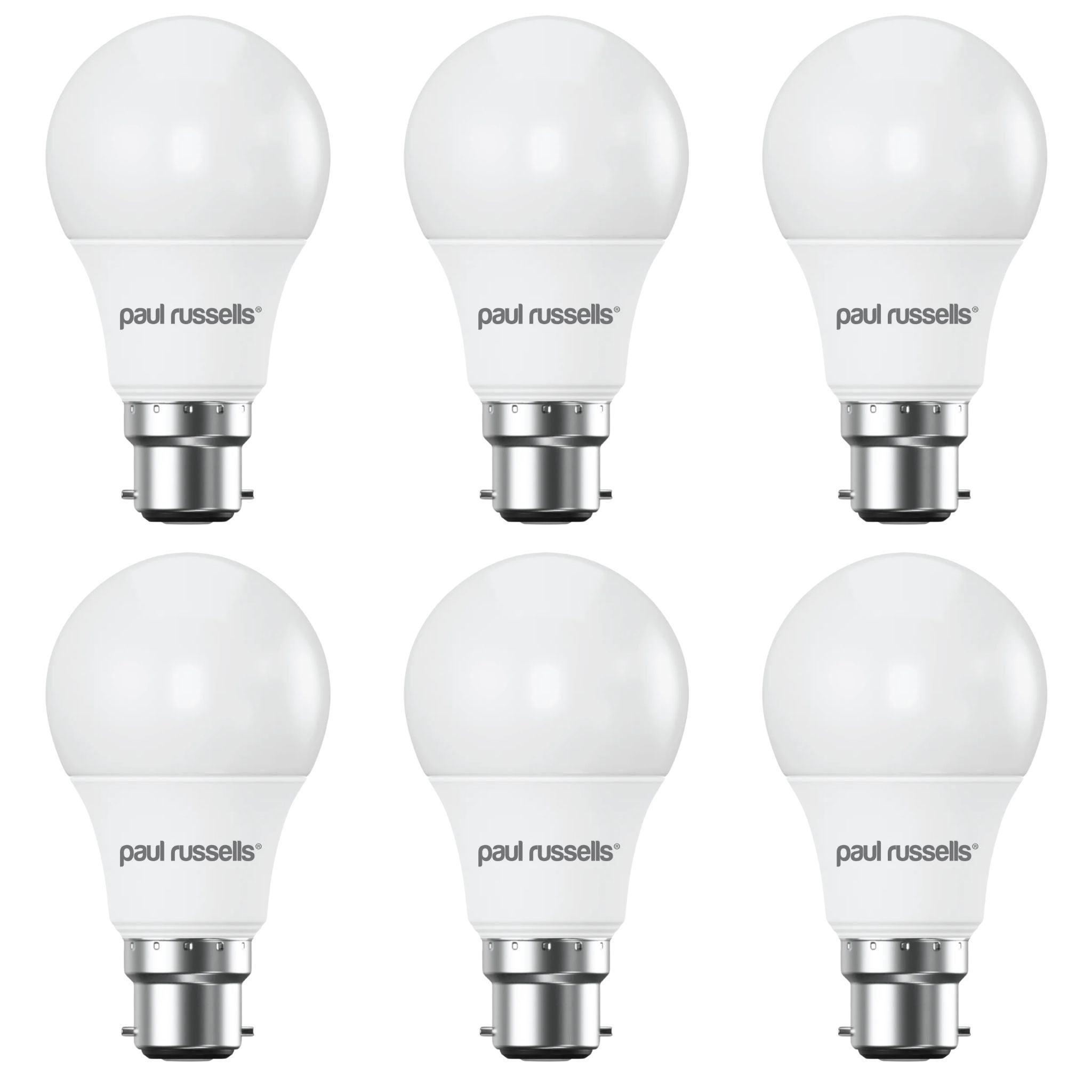 6 X LED Dimmable B22 8.5W (60W) Warm White GLS Bayonet Cap Light Bulbs