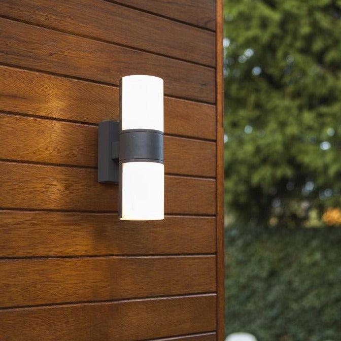 Lutec Cyra Adjustable LED Wall Light - Dark Grey 5198101118 attached to outdoor wall
