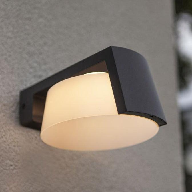 Lutec Moon Integrated LED Grey Outdoor Wall Light 5206001118 close-up lit