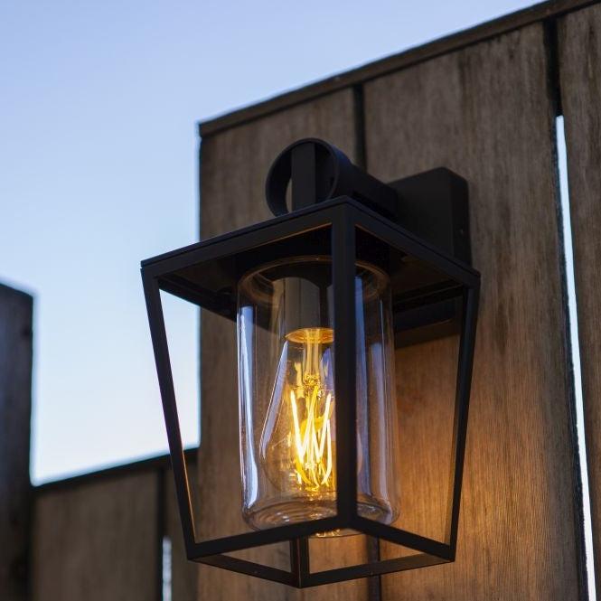 Lutec West Outdoor Down Wall Lantern Light - Black 5207901012 - lit