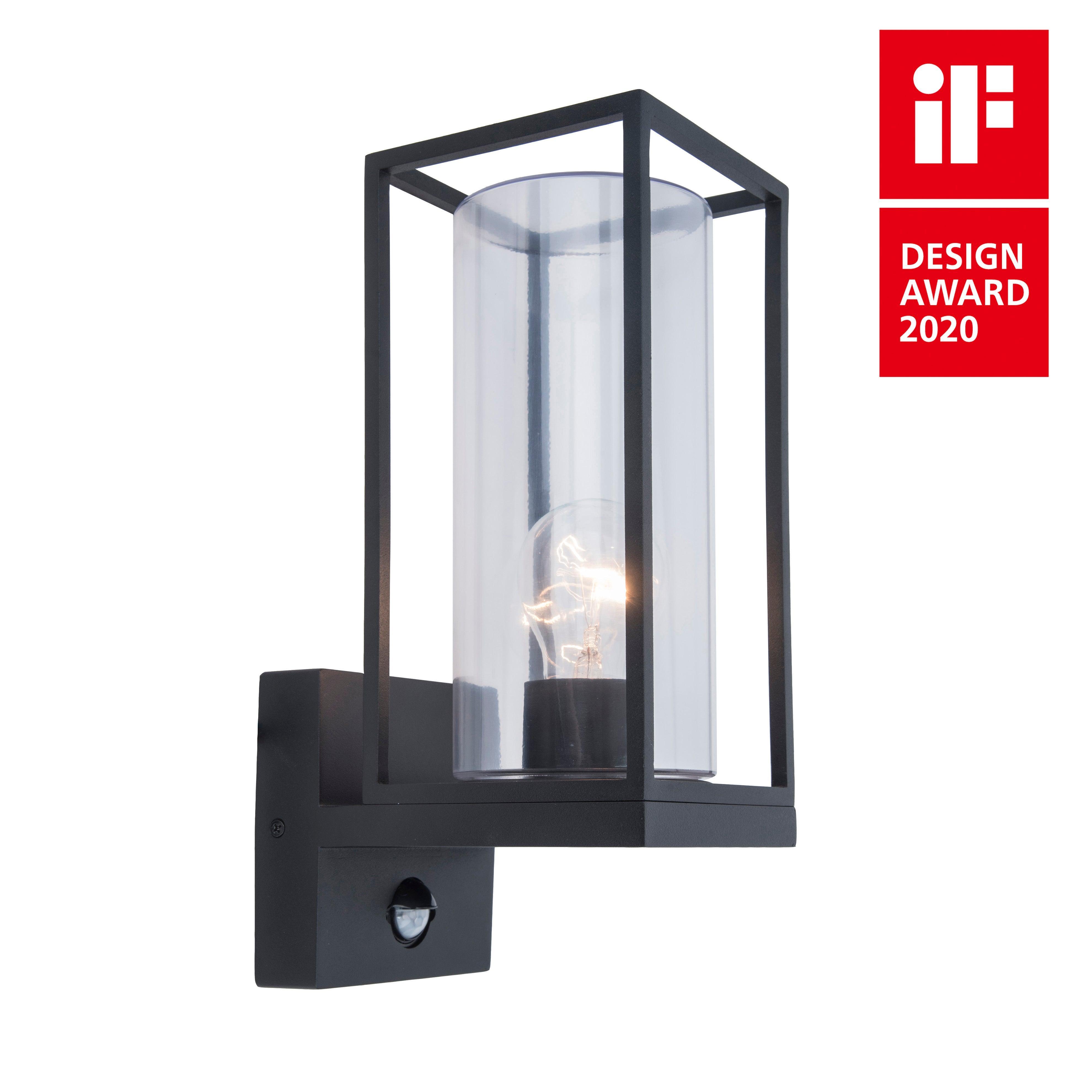 Lutec Flair PIR Outdoor Wall Light In Matt Black-WAREHOUSE-40-200326