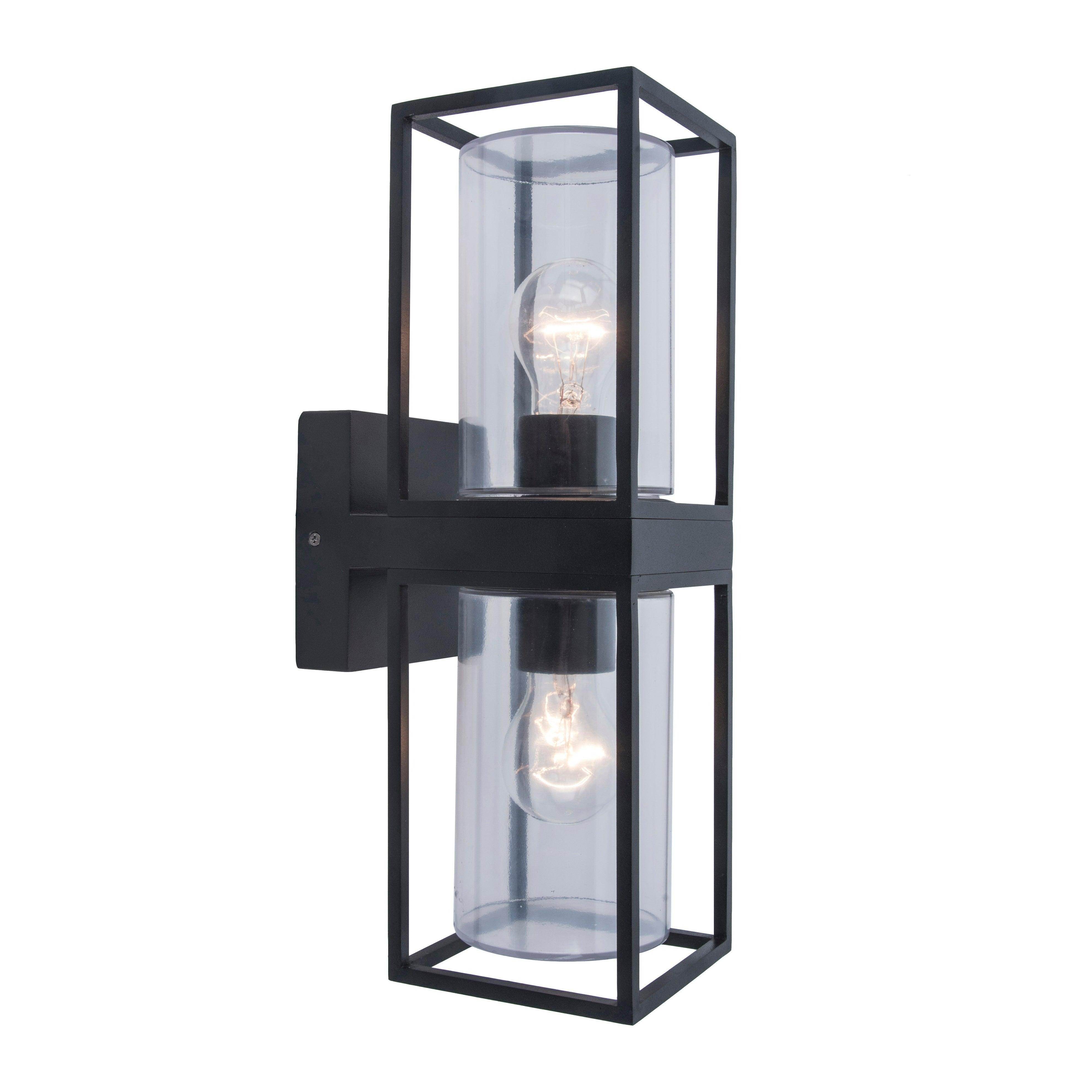 Lutec Flair 2 Light Outdoor Lantern Wall Light - Black 5288804012