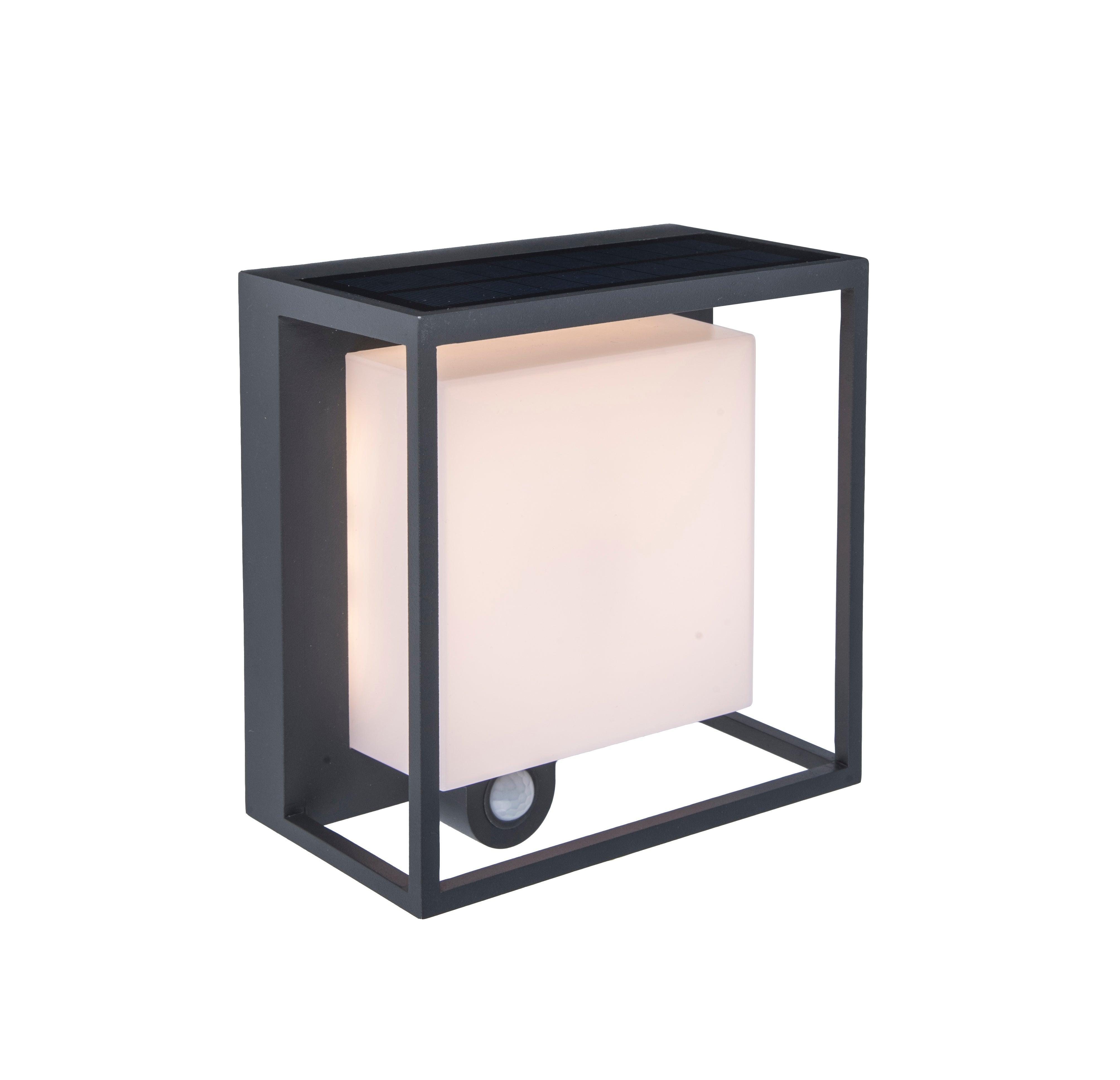 Lutec Curtis PIR Outdoor LED Solar Wall Light - Dark Grey-WAREHOUSE-40-200326