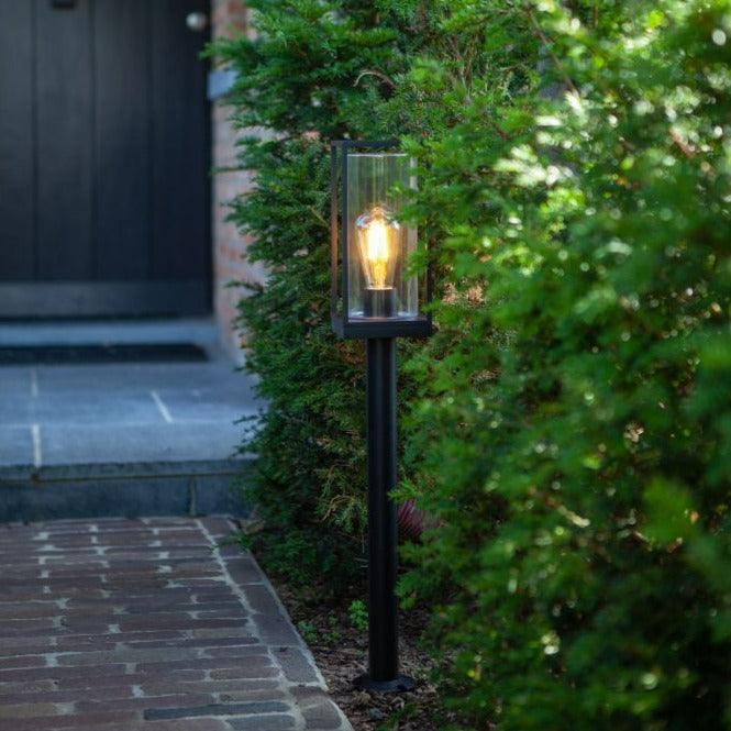 Lutec Flair Outdoor Bollard In Matt Black 7288801012 close-up lit