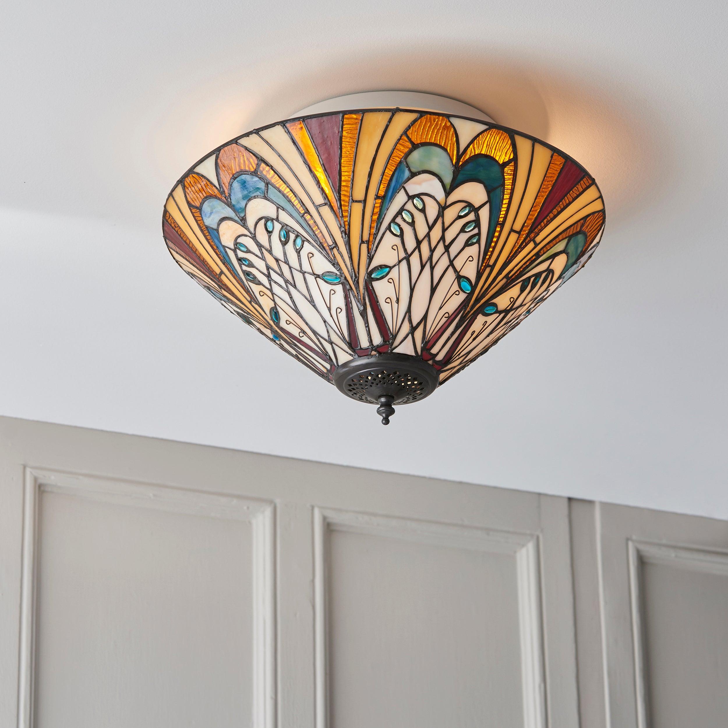 Interiors 1900 Hector Medium Flush Tiffany Ceiling Light
