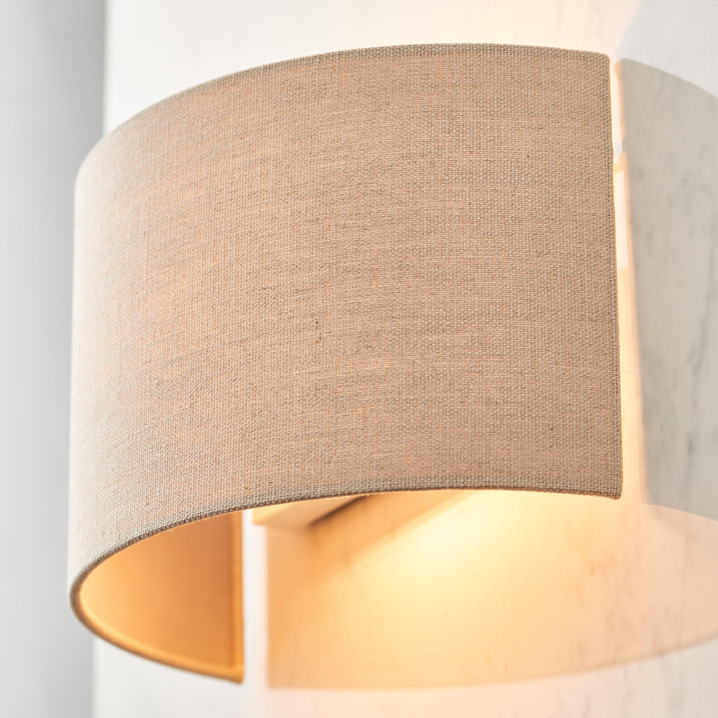 Endon OBI 1 Light Natural Linen Wall Light 70335 - Lit and fixed to the wall