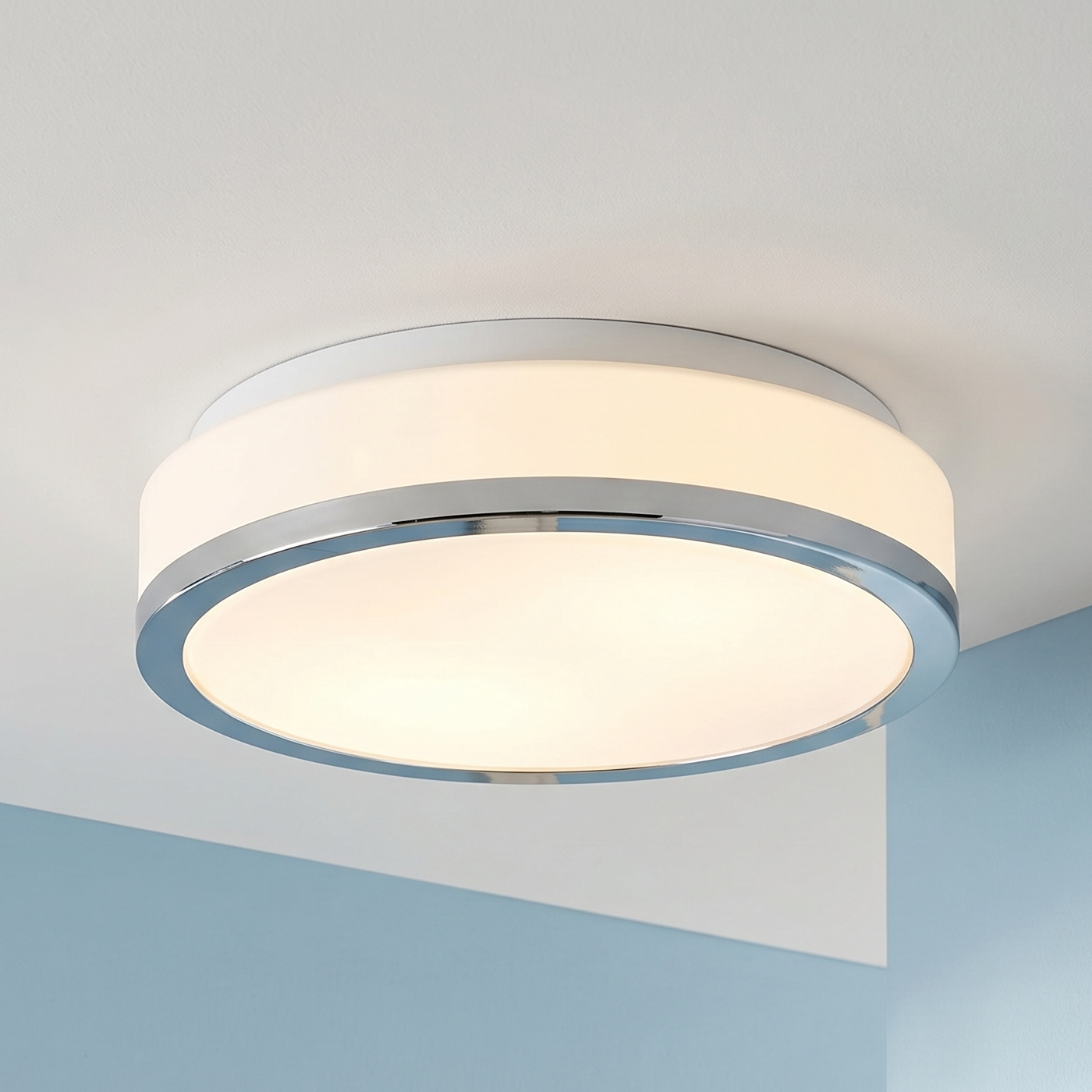 Cheese Bathroom IP44 2 Light Ceiling Flush White Glass Shade
